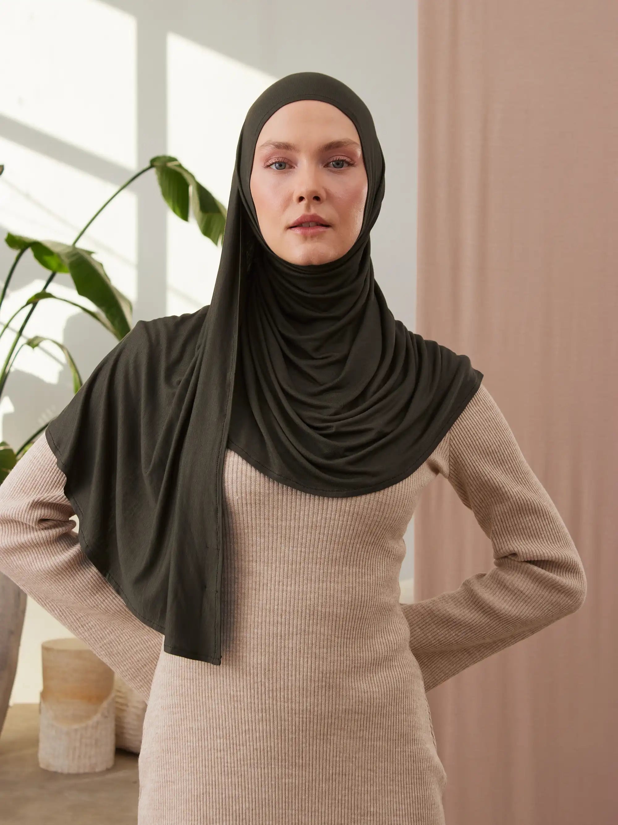 Small Instant Premium Jersey Hijabs - Khaki