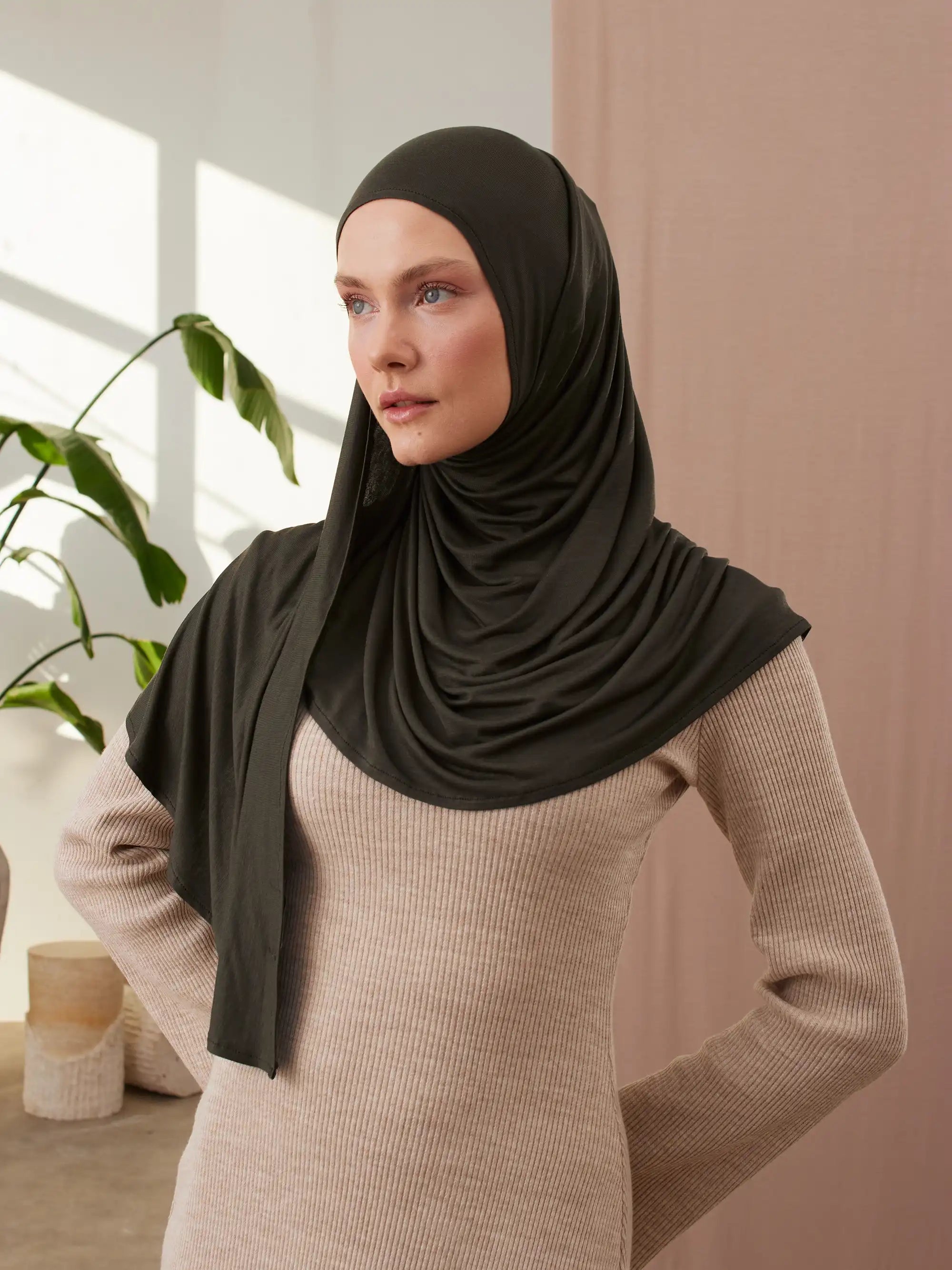 Instant Premium Jersey Hijabs - Khaki