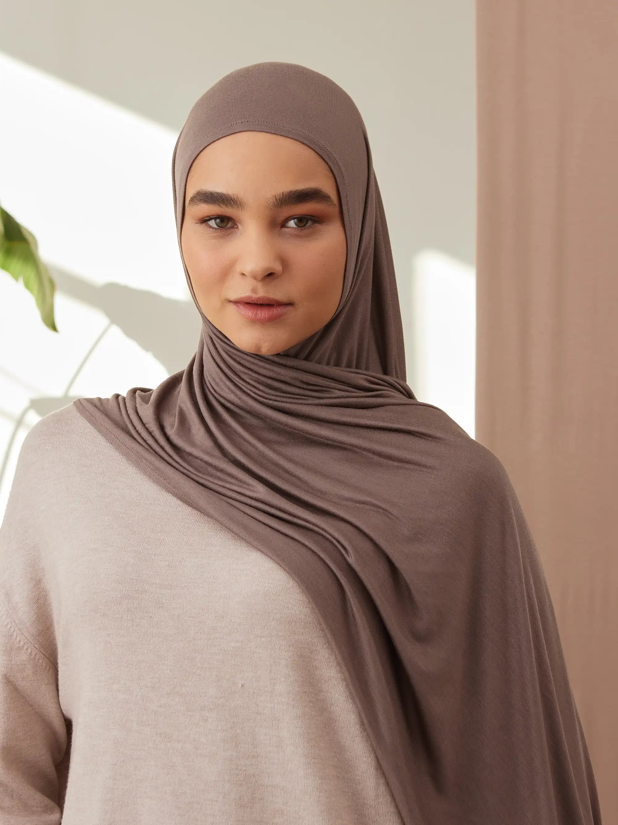 Small Instant Premium Jersey Hijabs - Desert Taupe