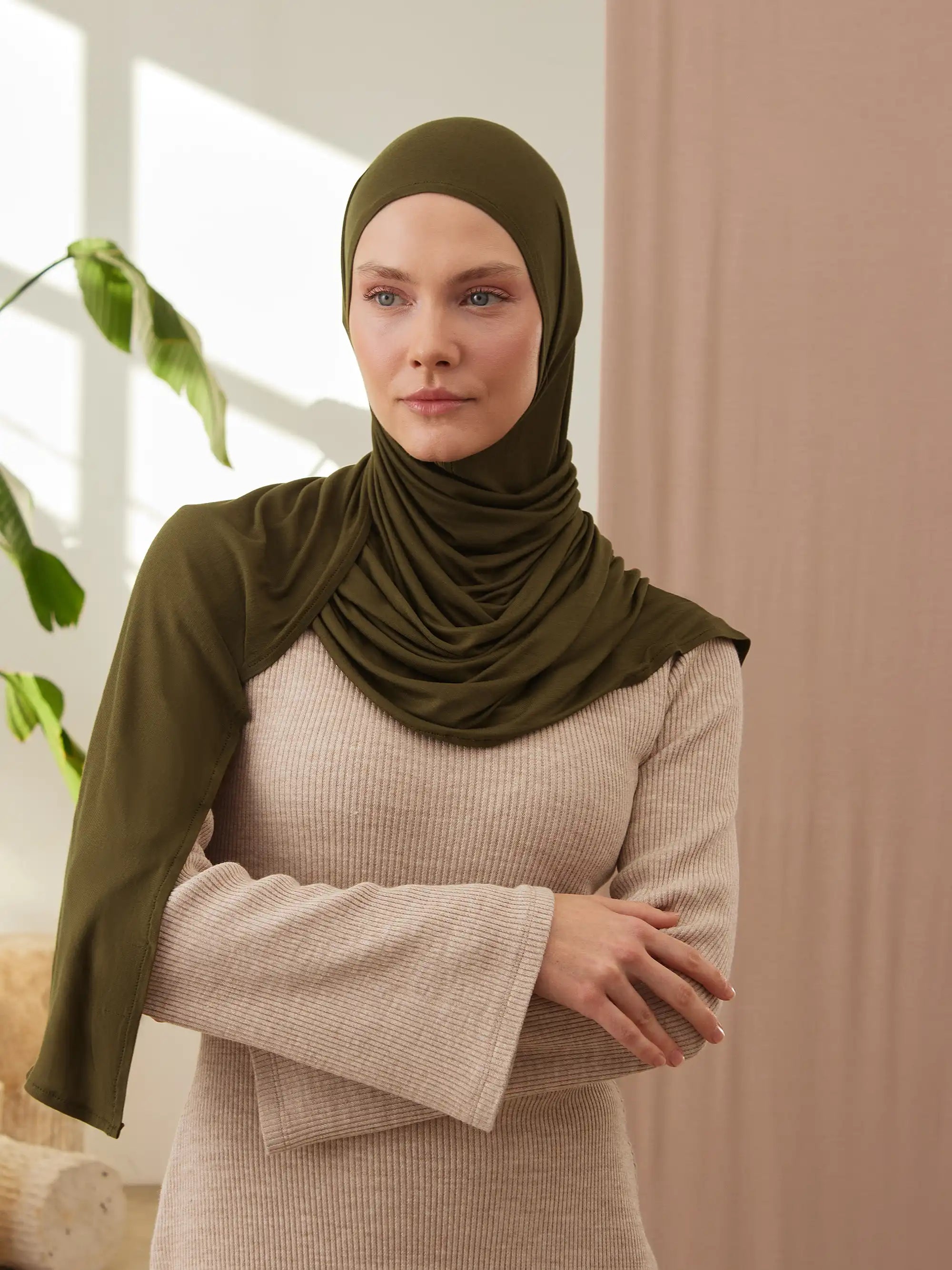 Small Instant Premium Jersey Hijabs - Dark Olive
