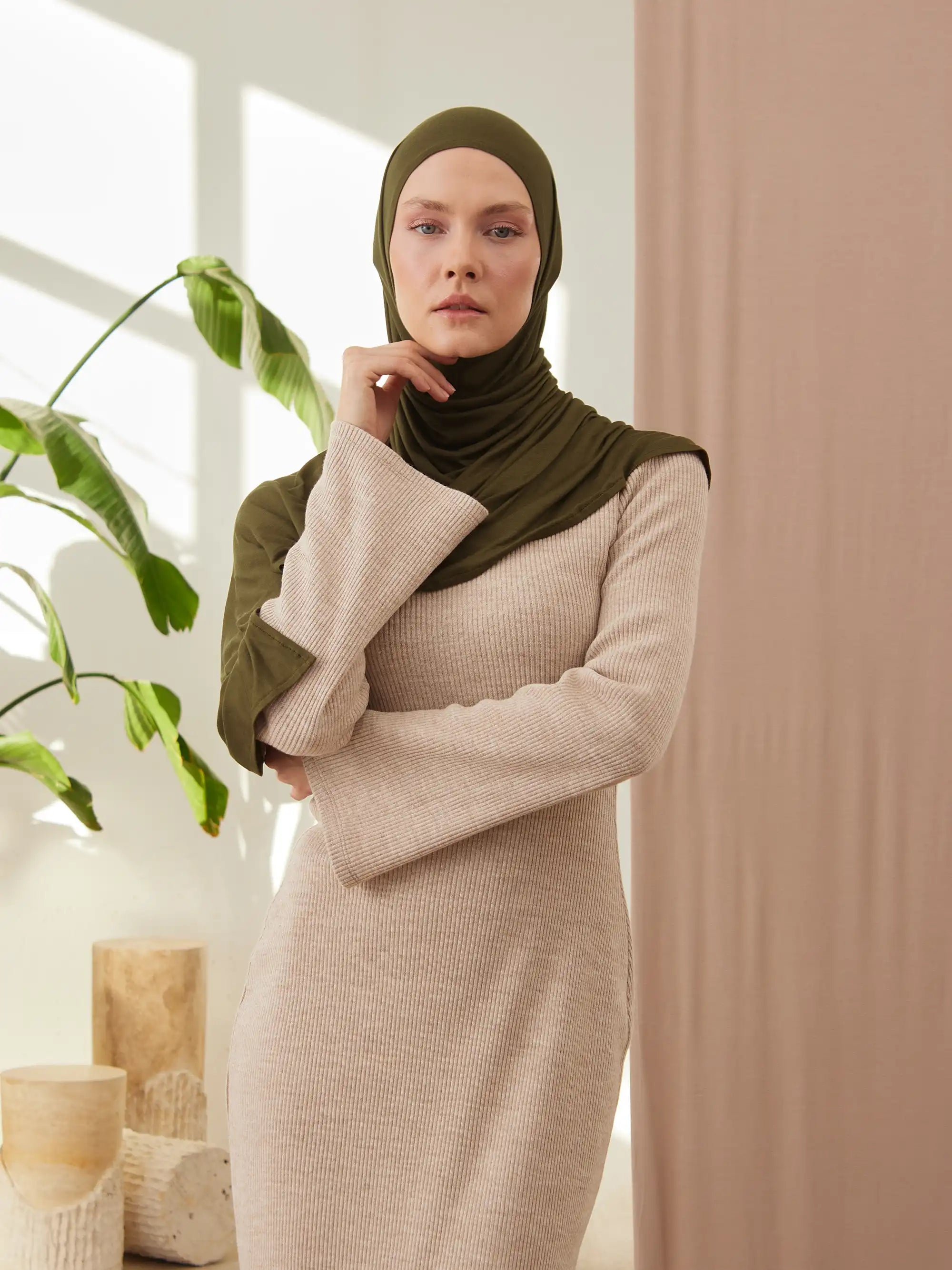 Small Instant Premium Jersey Hijabs - Dark Olive