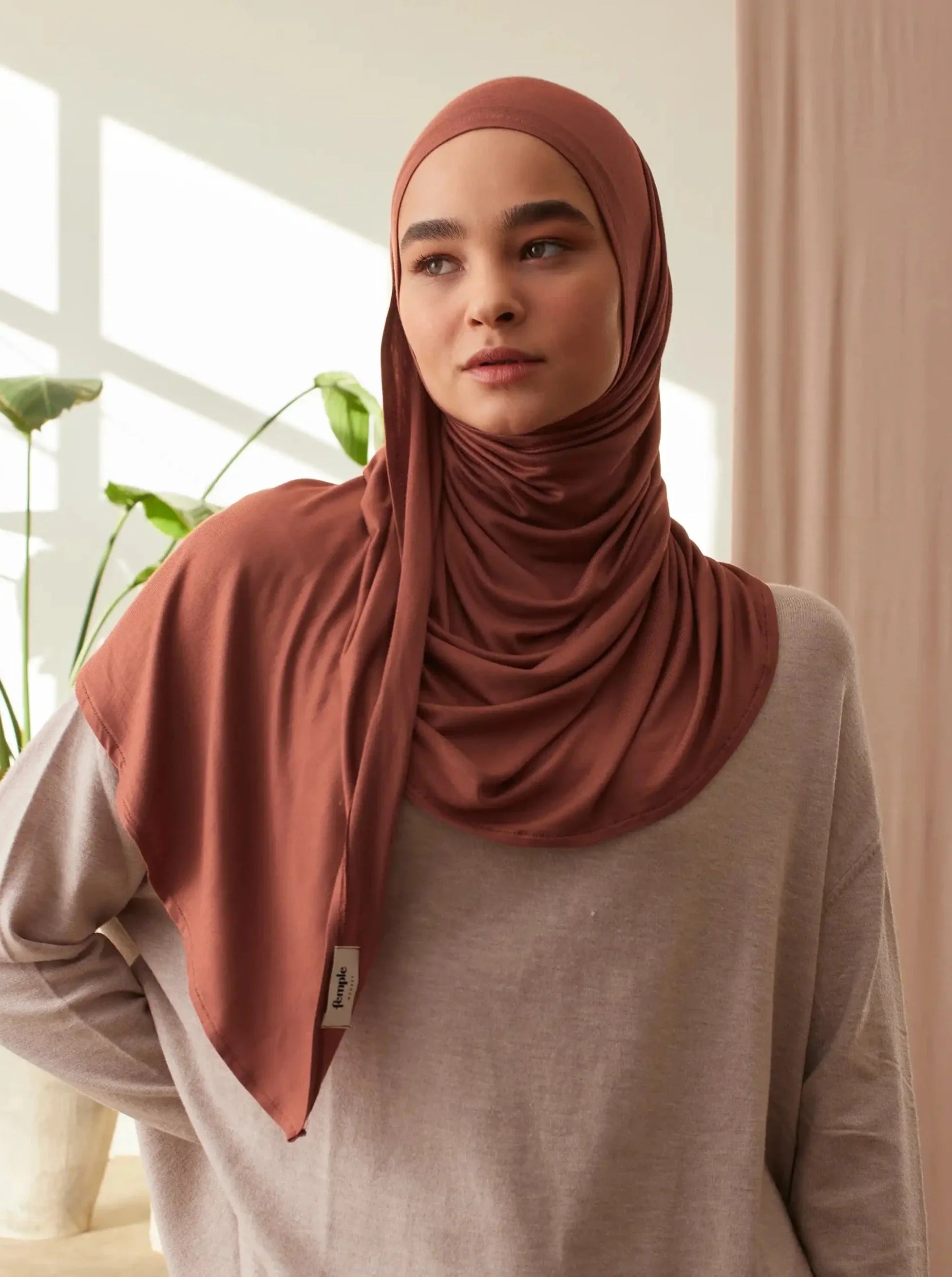 Small Instant Premium Jersey Hijabs - Redwood