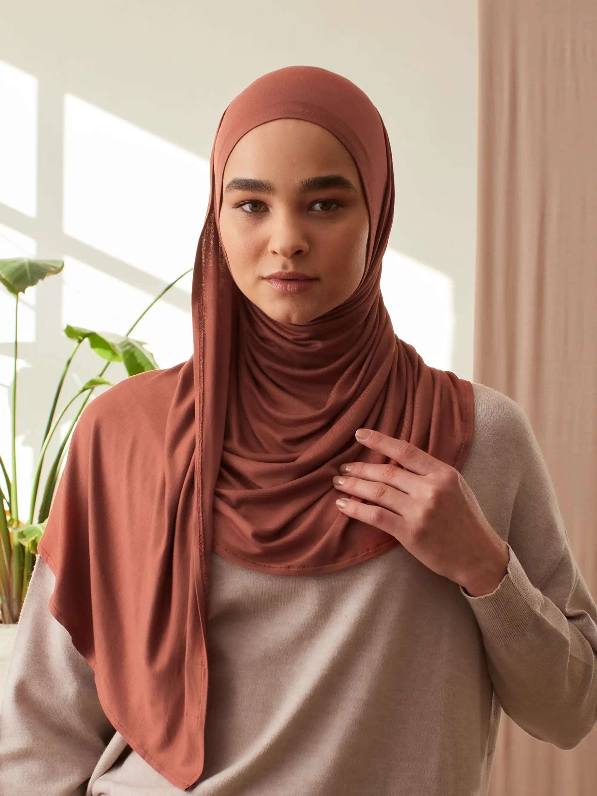 Instant Premium Jersey Hijabs - Redwood