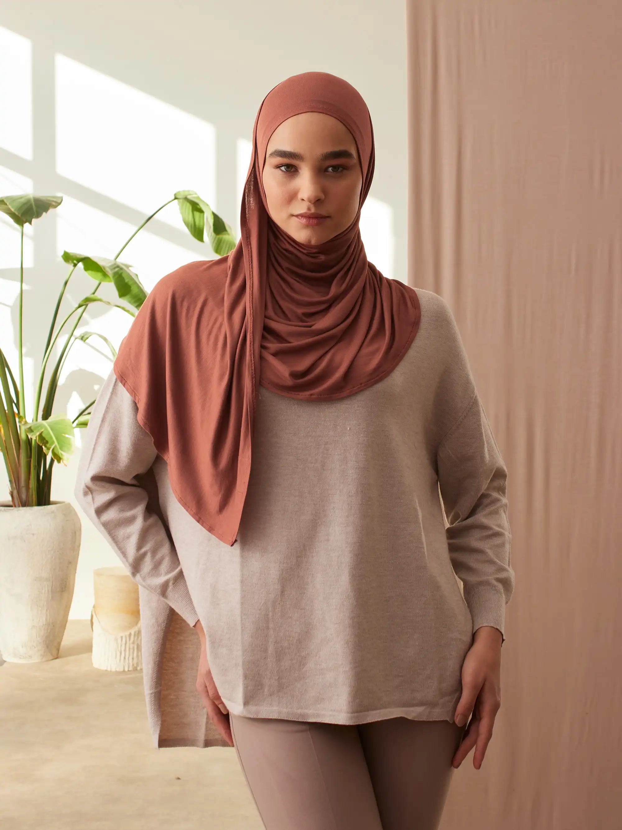 Small Instant Premium Jersey Hijabs - Redwood