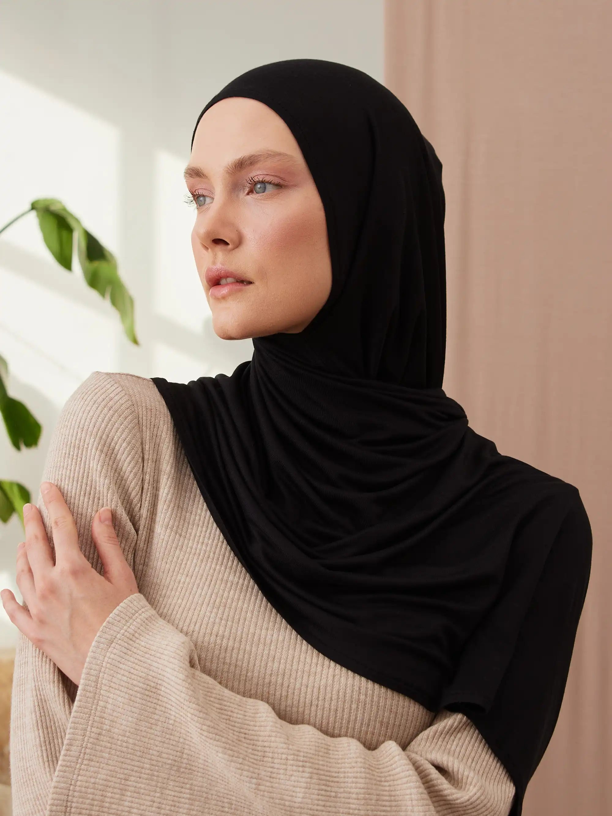 Instant Premium Jersey Hijabs - Black
