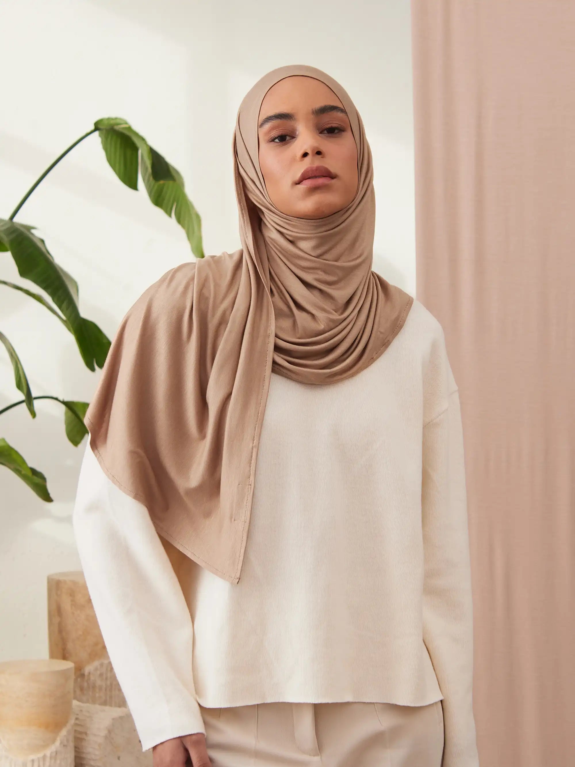 Small Instant Premium Jersey Hijabs - Tan