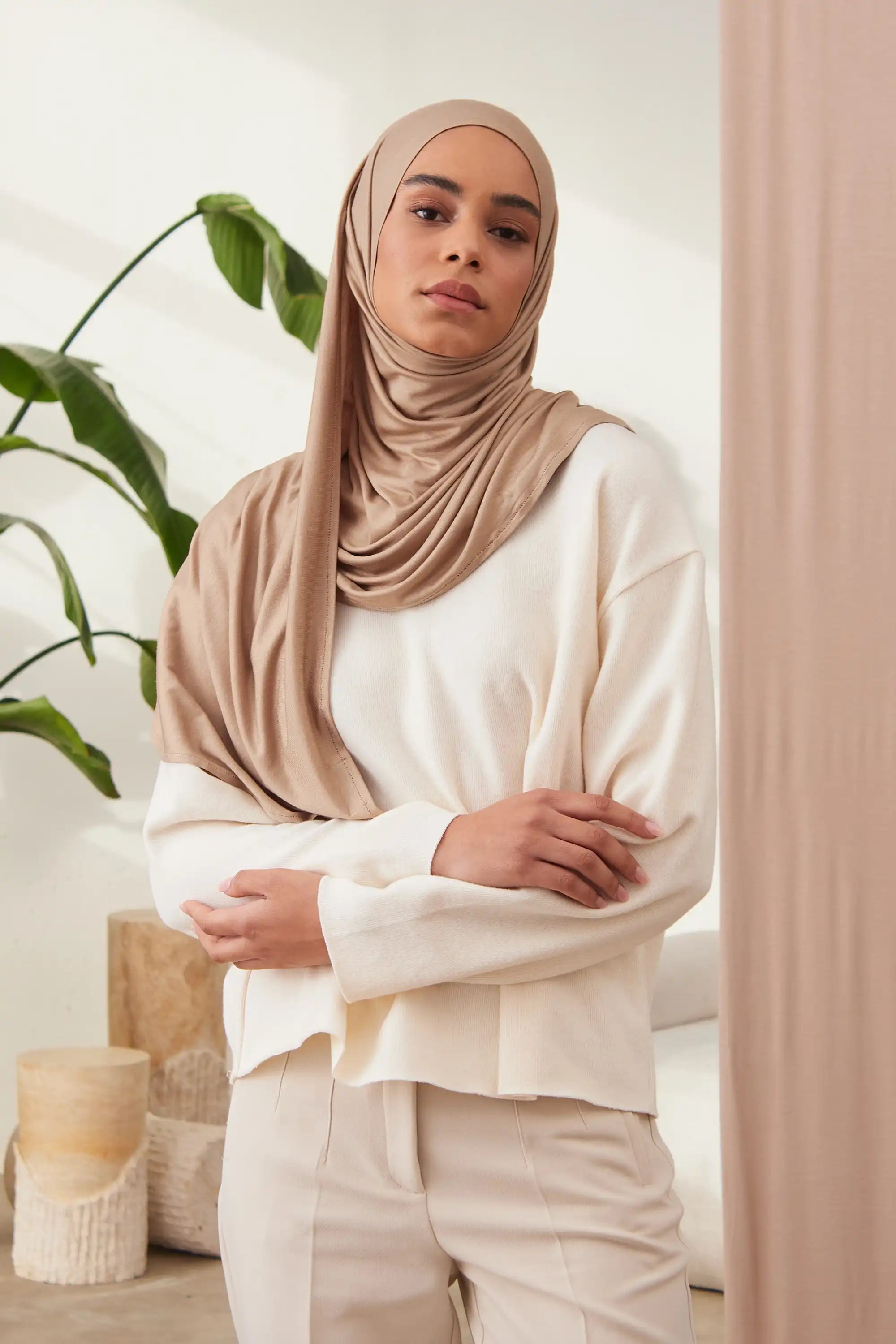 Small Instant Premium Jersey Hijabs - Tan