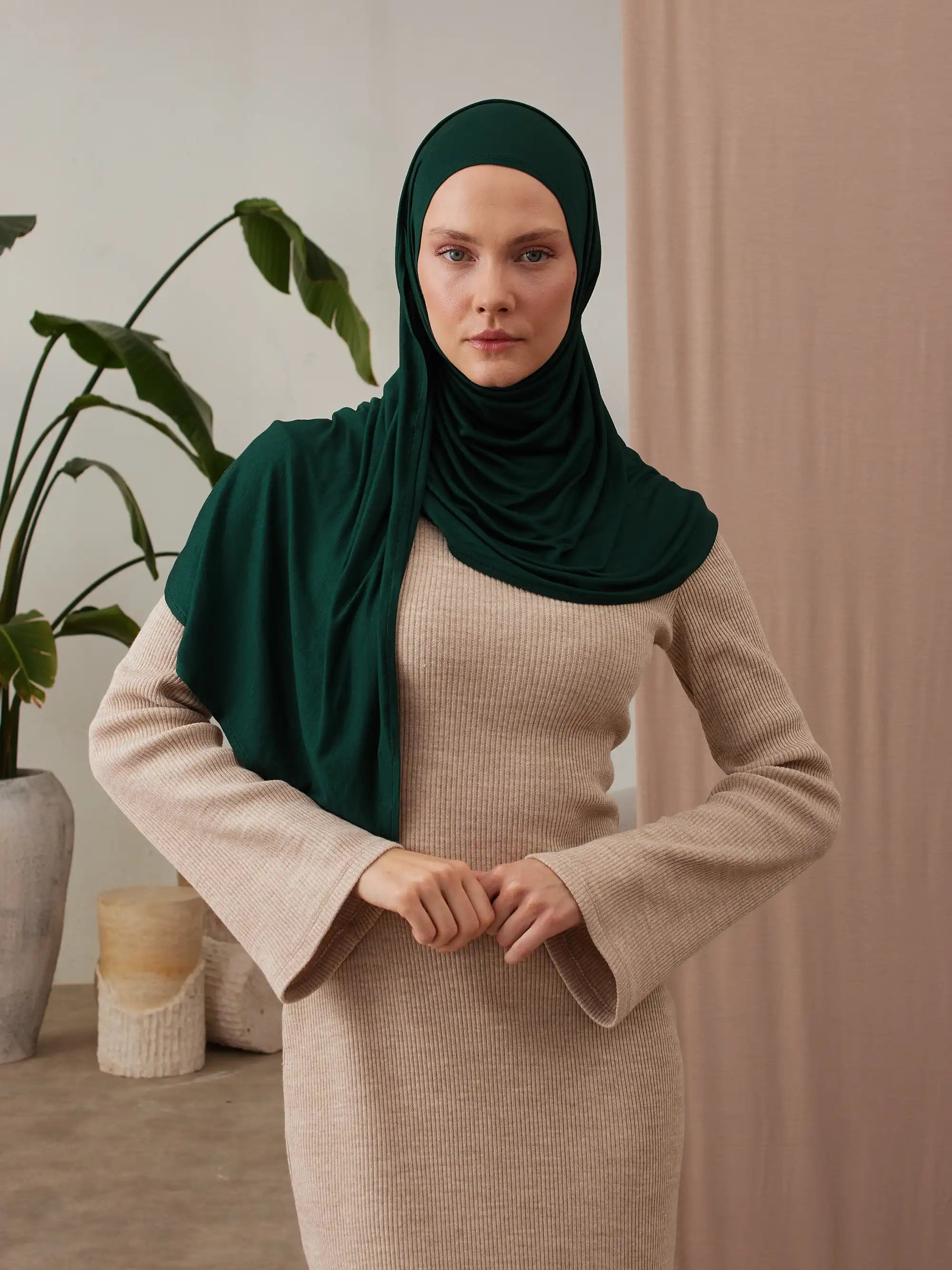 Small Instant Premium Jersey Hijabs - Pine Green