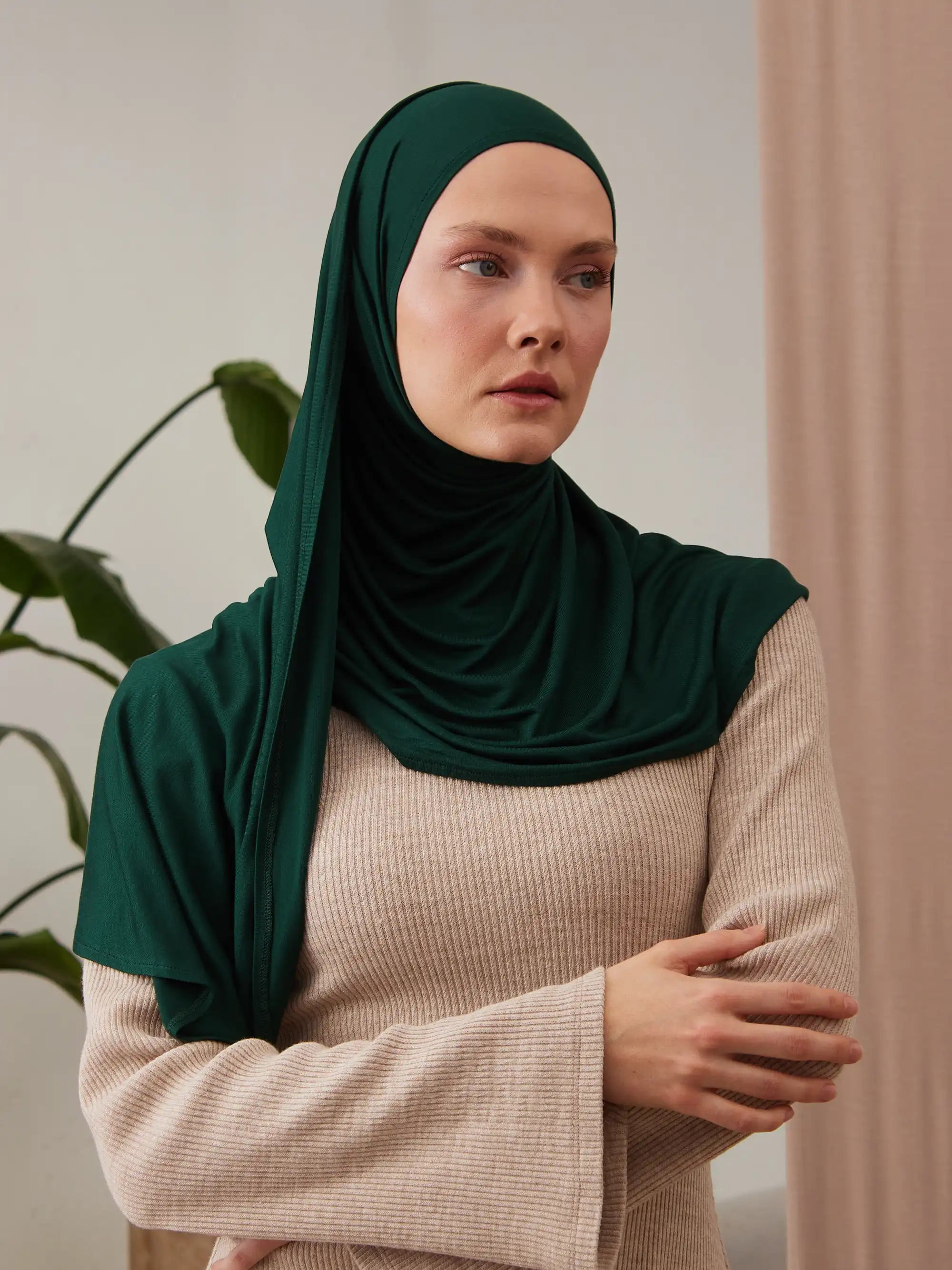 Small Instant Premium Jersey Hijabs - Pine Green
