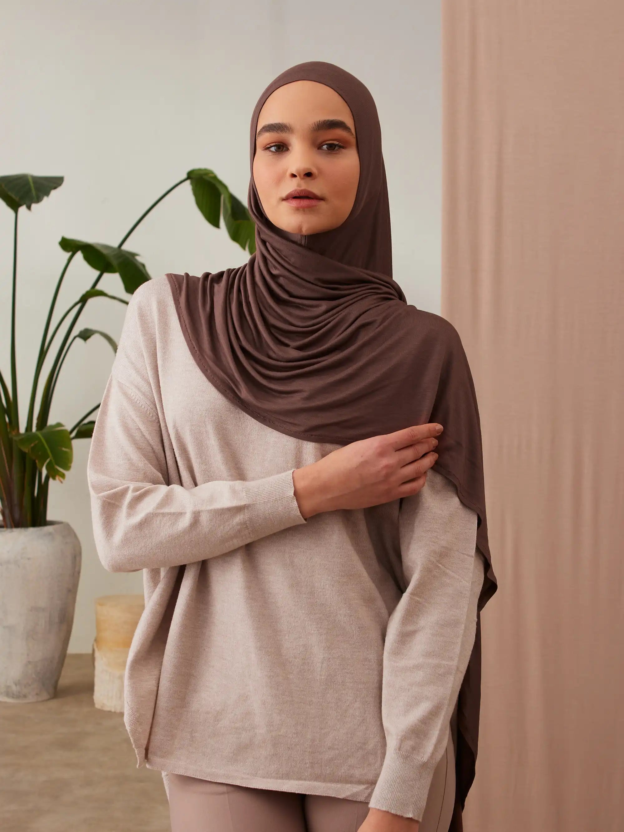 Small Instant Premium Jersey Hijabs - Mocha
