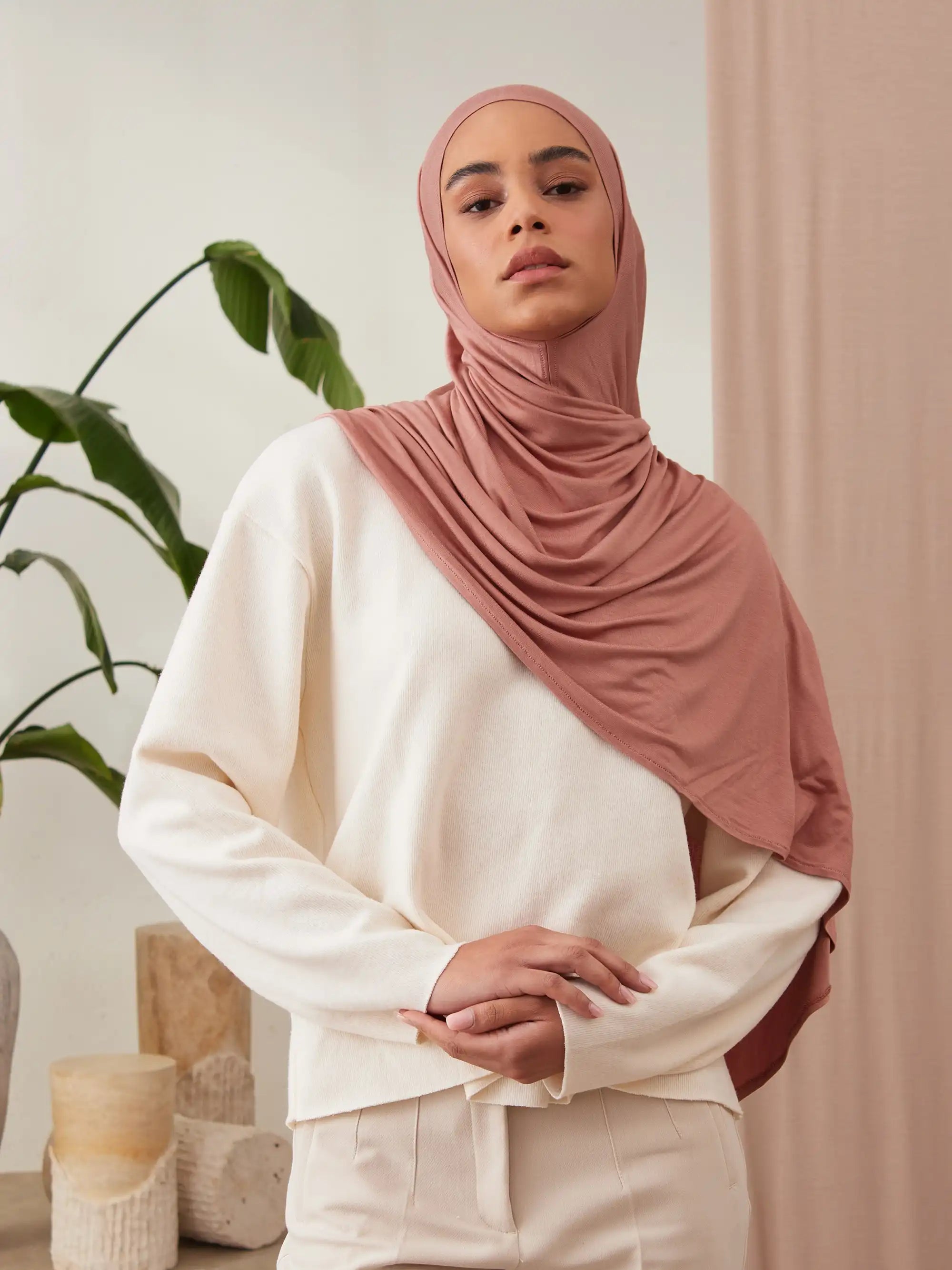 Small Instant Premium Jersey Hijabs - Terracotta