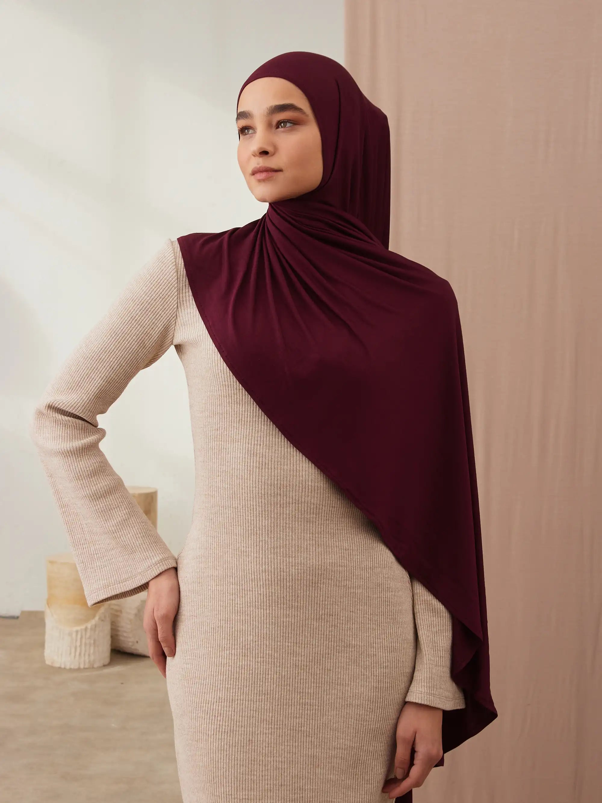 Instant Premium Jersey Hijabs - Burgundy