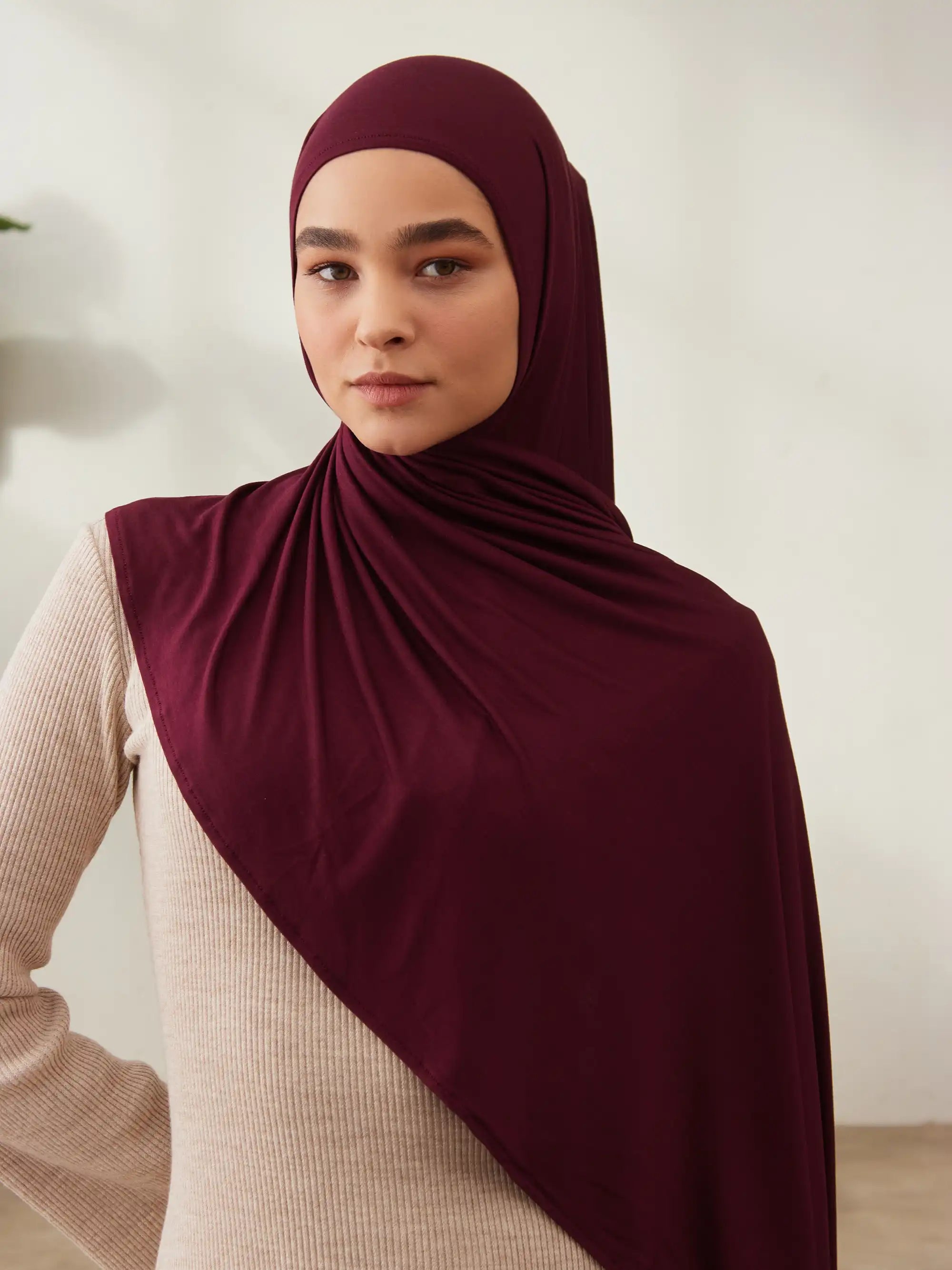 Instant Premium Jersey Hijabs - Burgundy