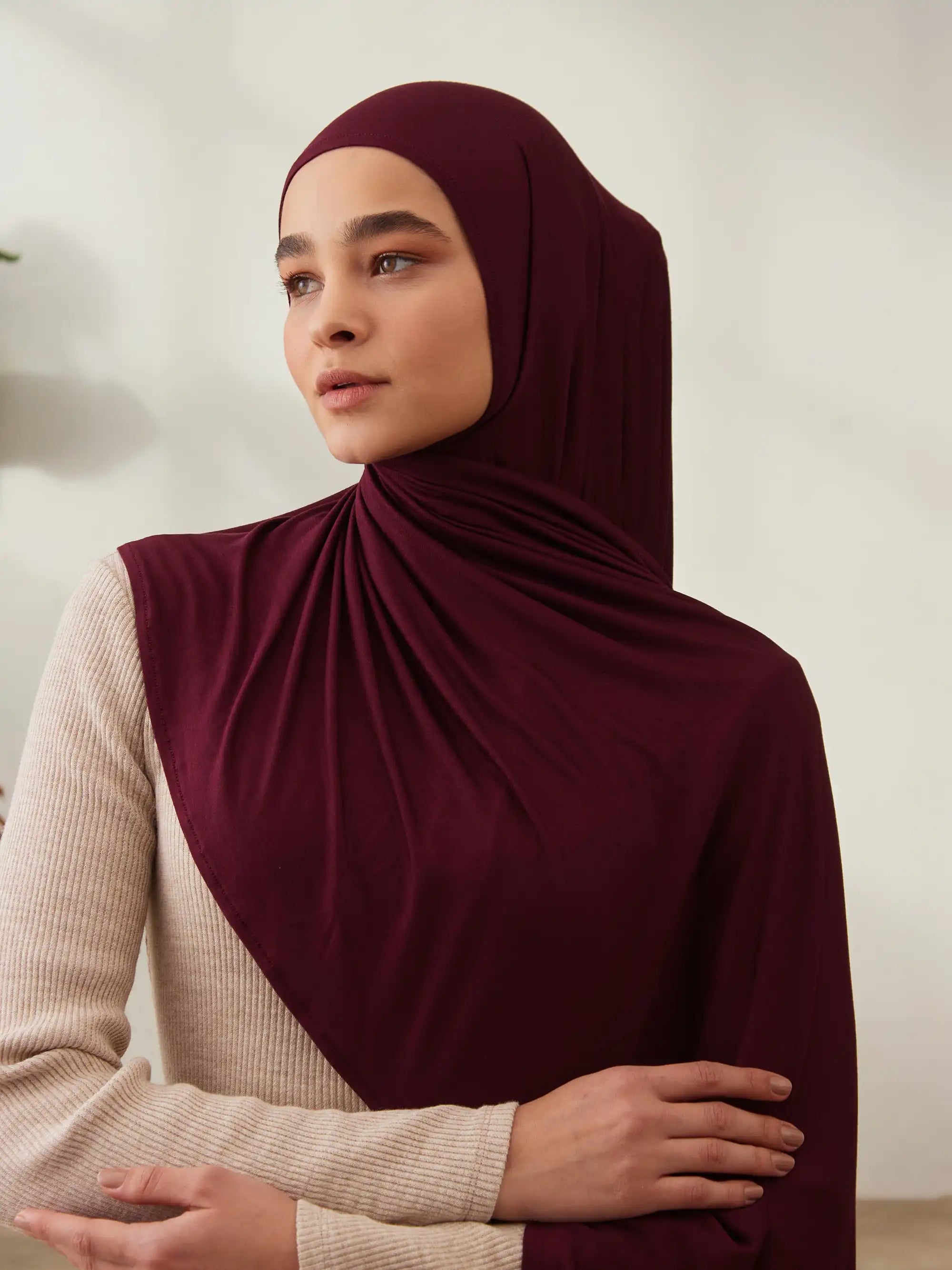 Instant Premium Jersey Hijabs - Burgundy