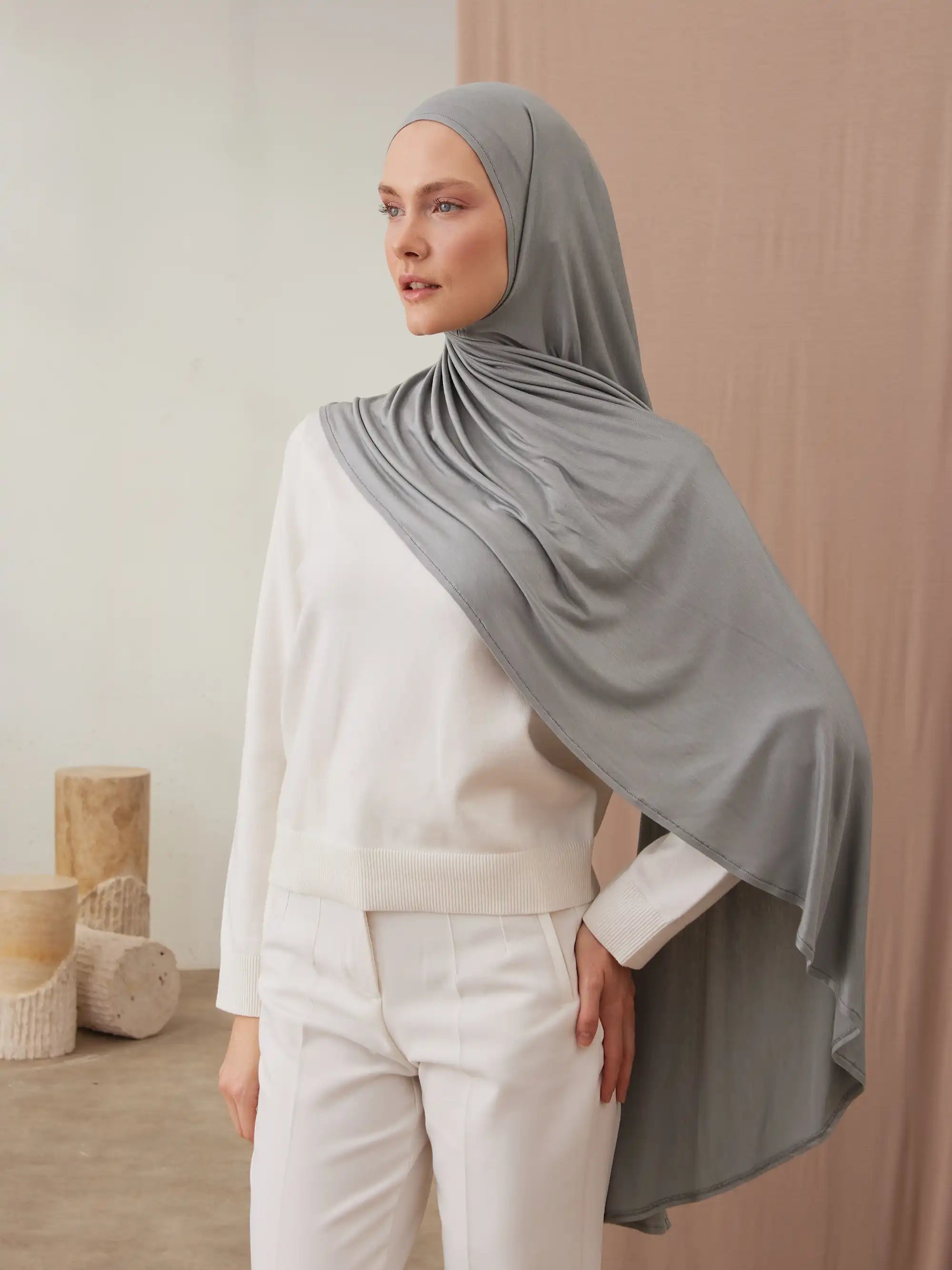 Small Instant Premium Jersey Hijabs - Gray Green