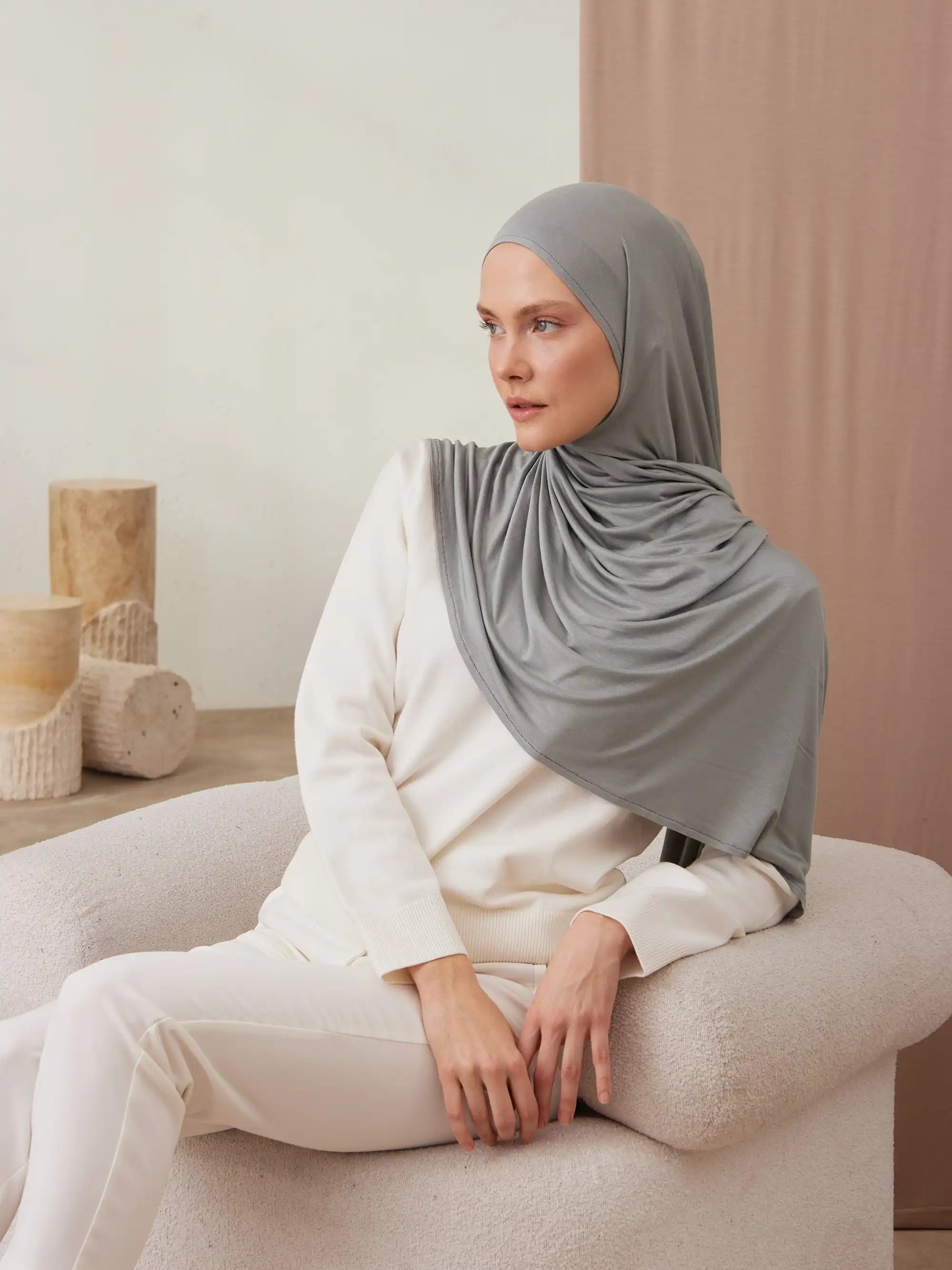 Instant Premium Jersey Hijabs - Gray Green
