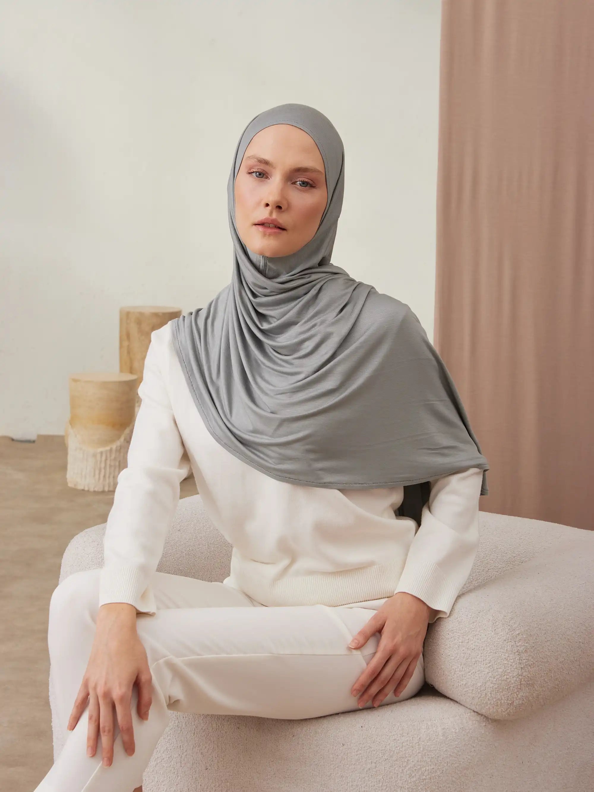 Small Instant Premium Jersey Hijabs - Gray Green