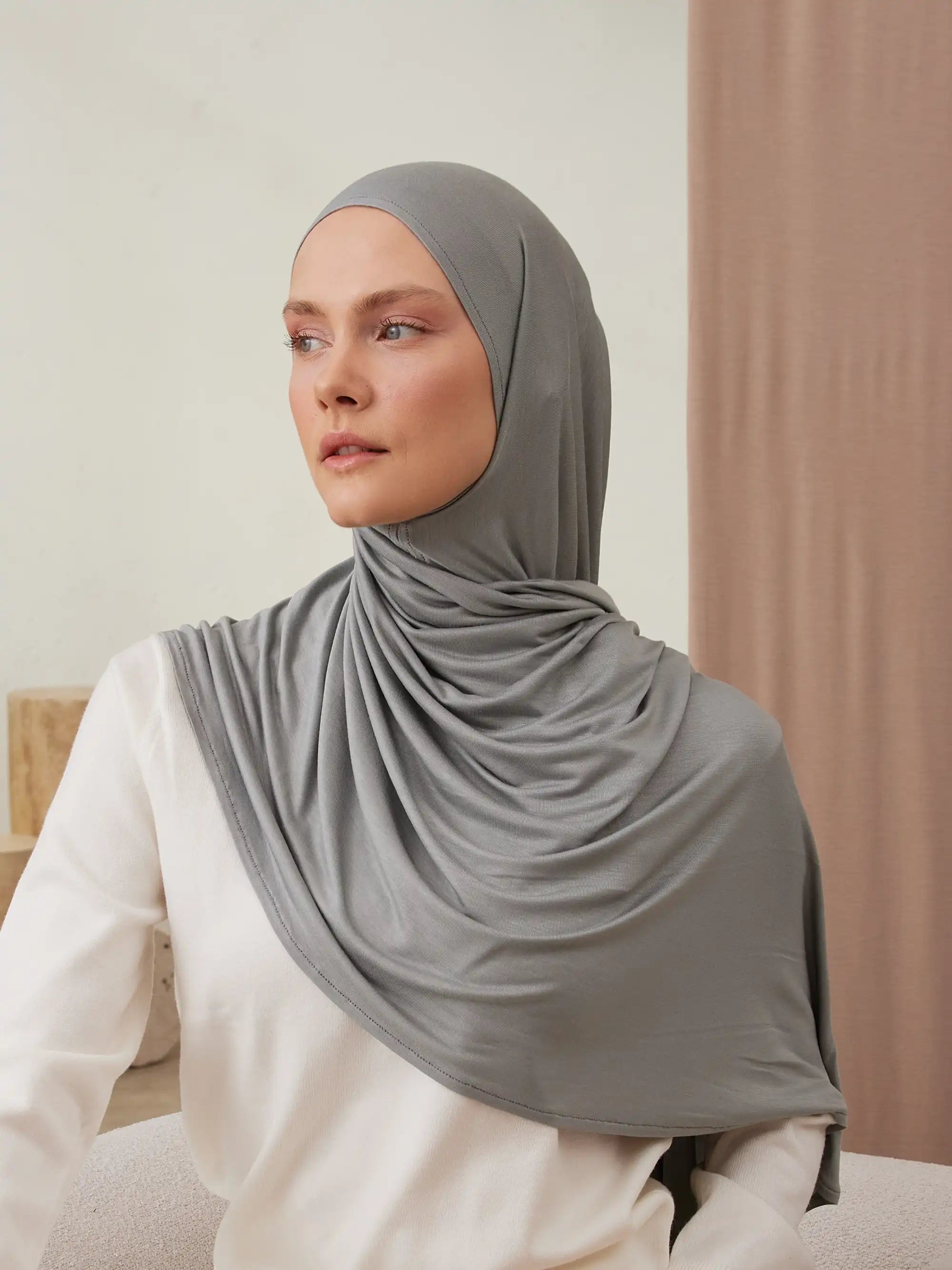 Instant Premium Jersey Hijabs - Gray Green