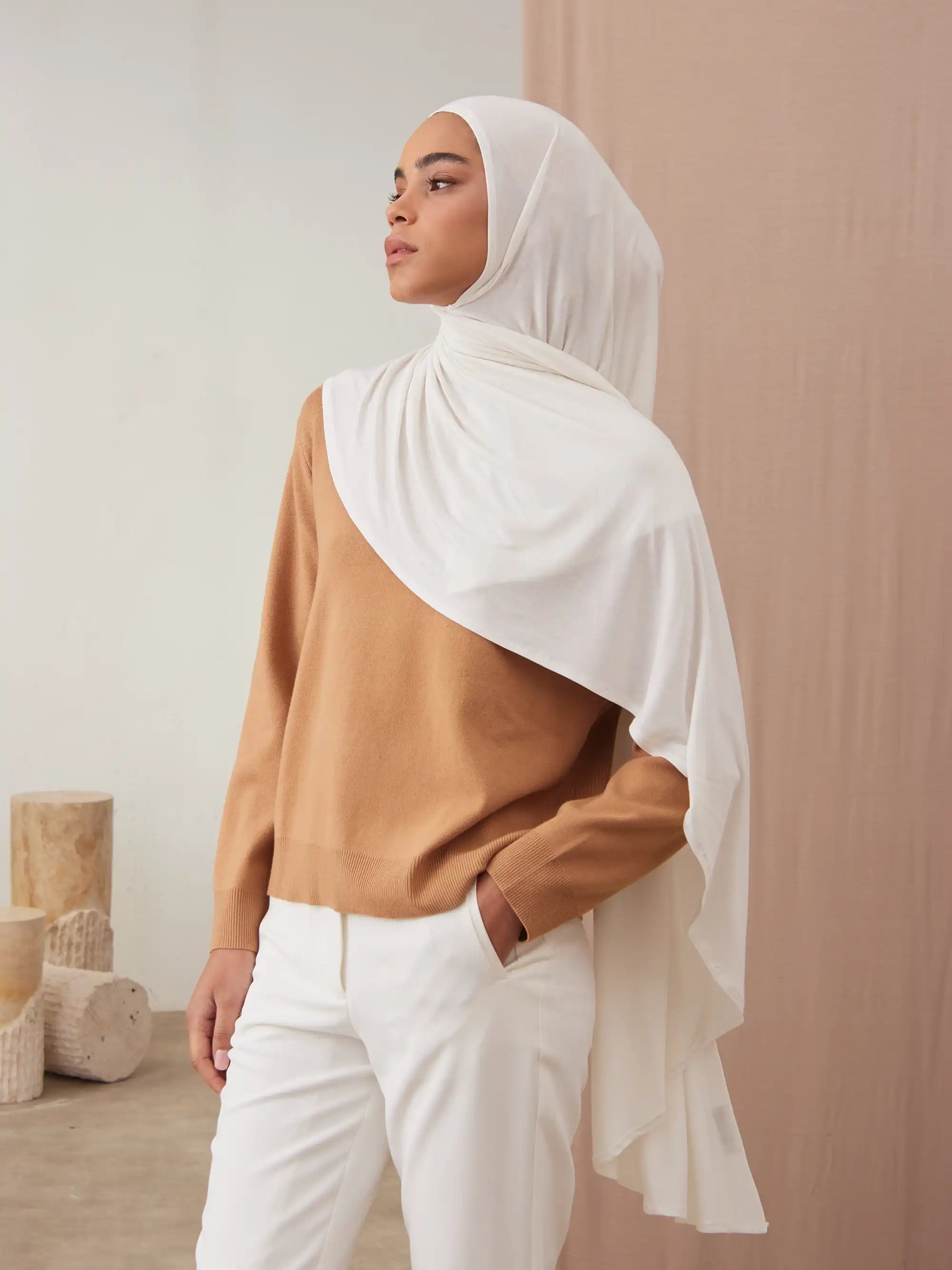 Instant Premium Jersey Hijabs - Ivory
