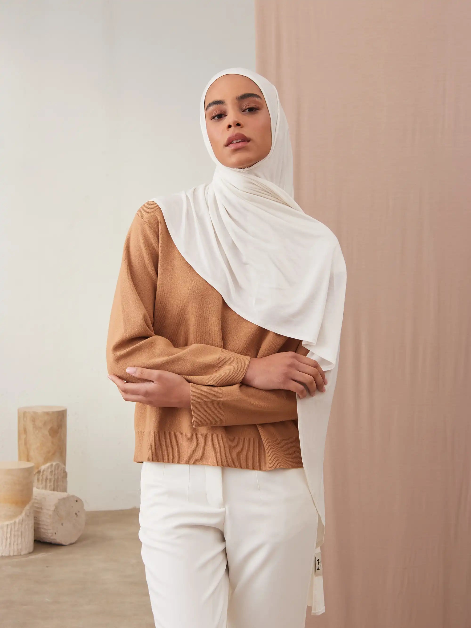 Small Instant Premium Jersey Hijabs - Ivory