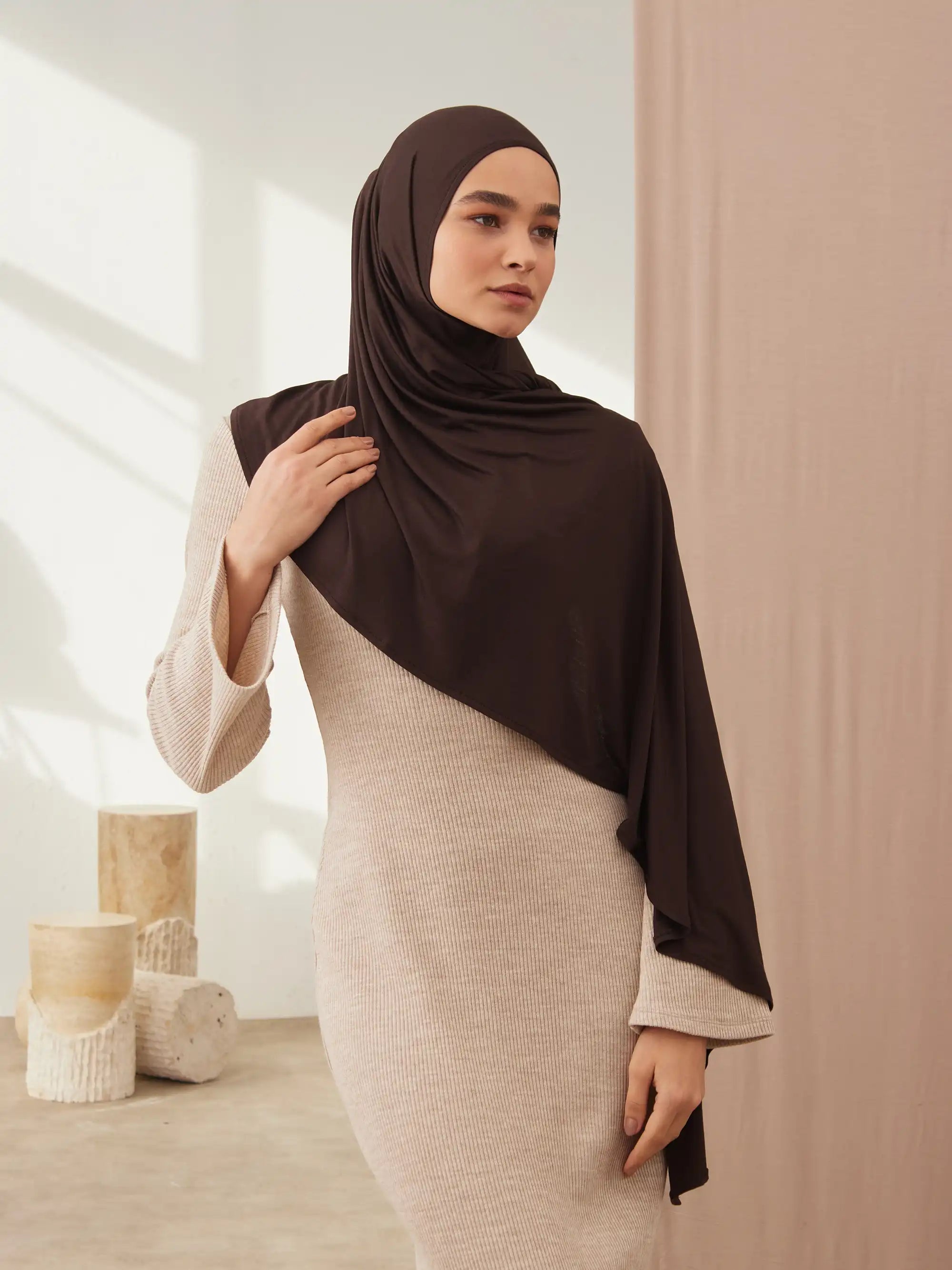 Instant Premium Jersey Hijabs - Coffee Bean