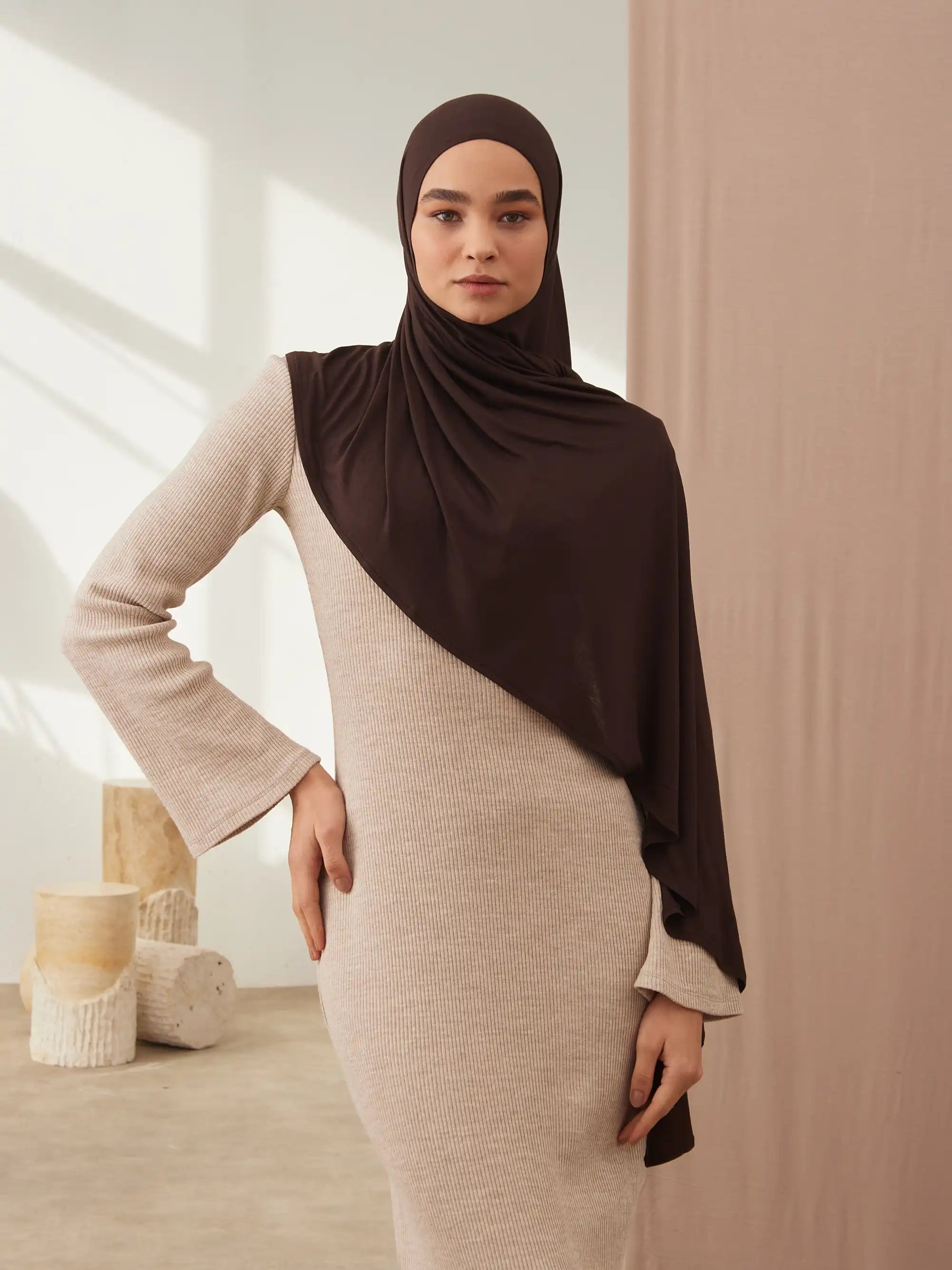 Small Instant Premium Jersey Hijabs - Coffee Bean