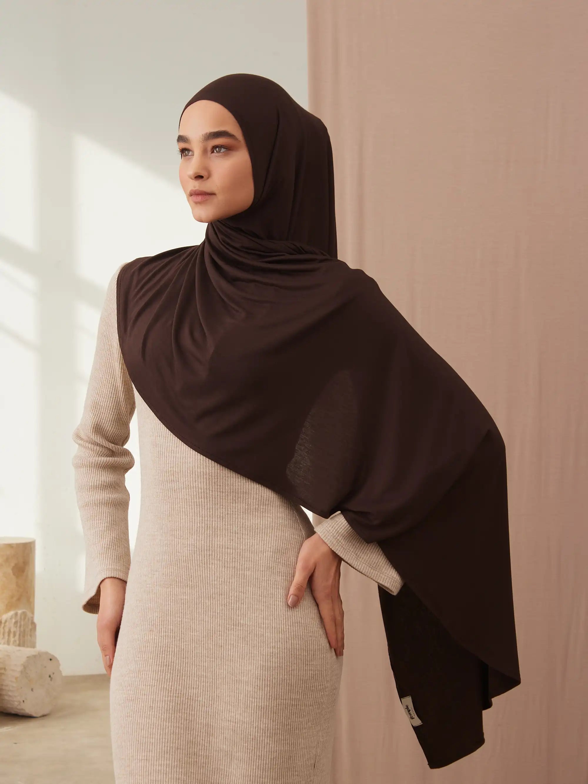 Small Instant Premium Jersey Hijabs - Coffee Bean