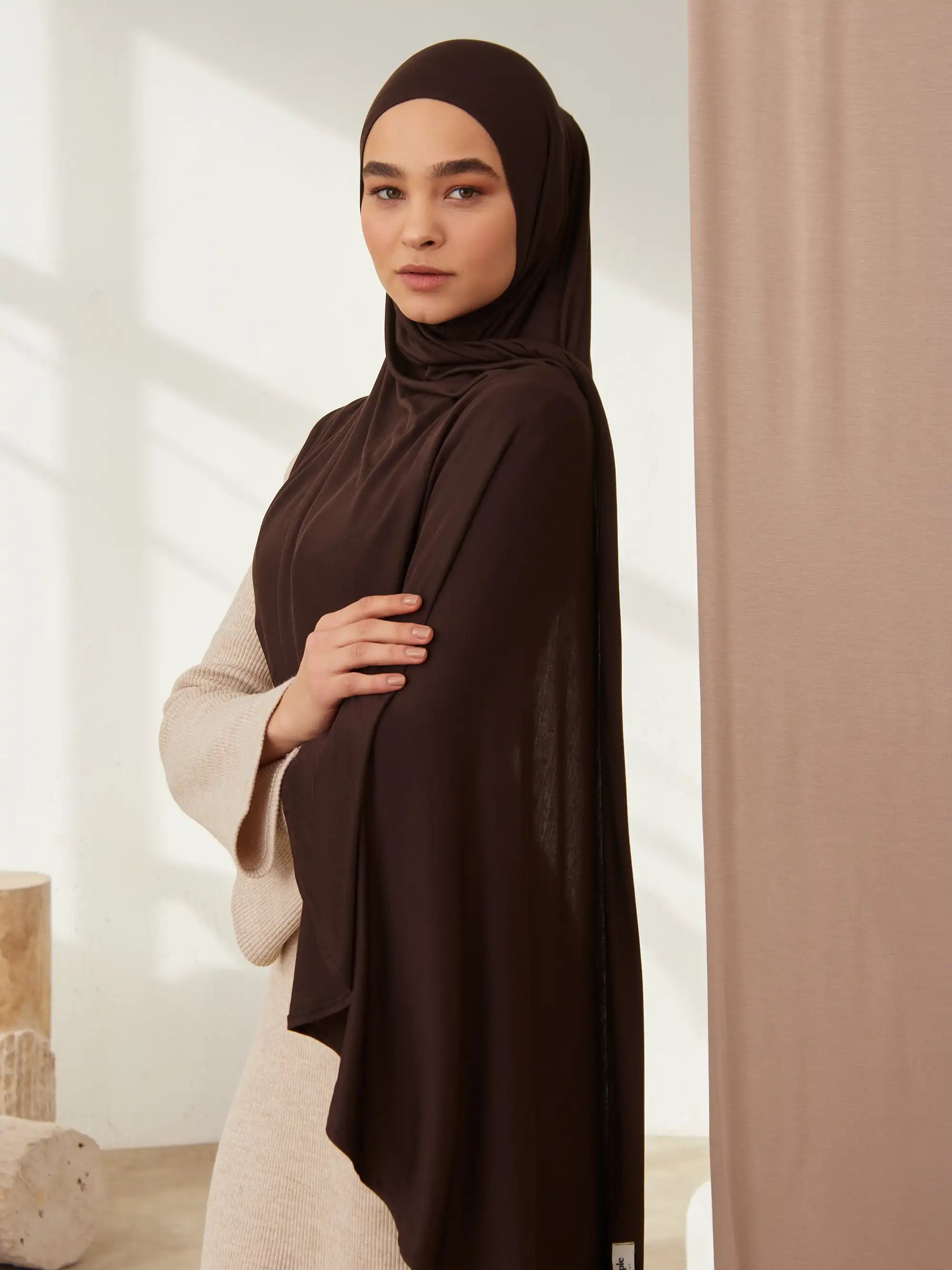 Small Instant Premium Jersey Hijabs - Coffee Bean