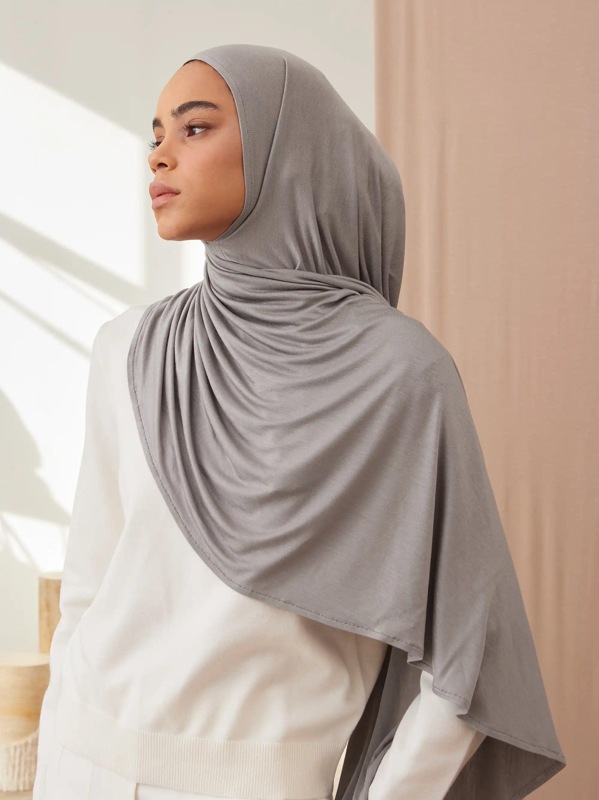 Instant Premium Jersey Hijabs - Silver