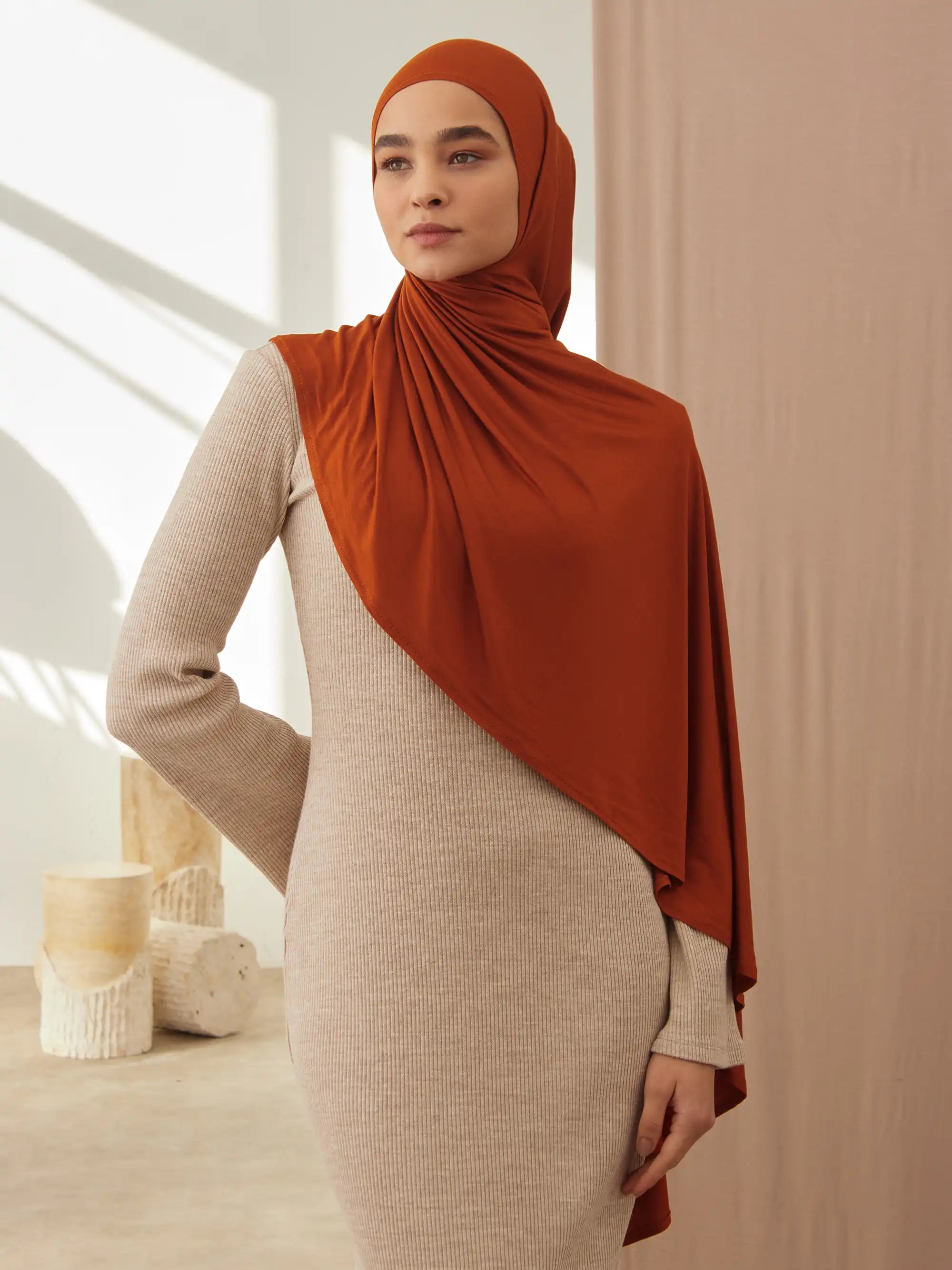 Instant Premium Jersey Hijabs - Burnt Orange