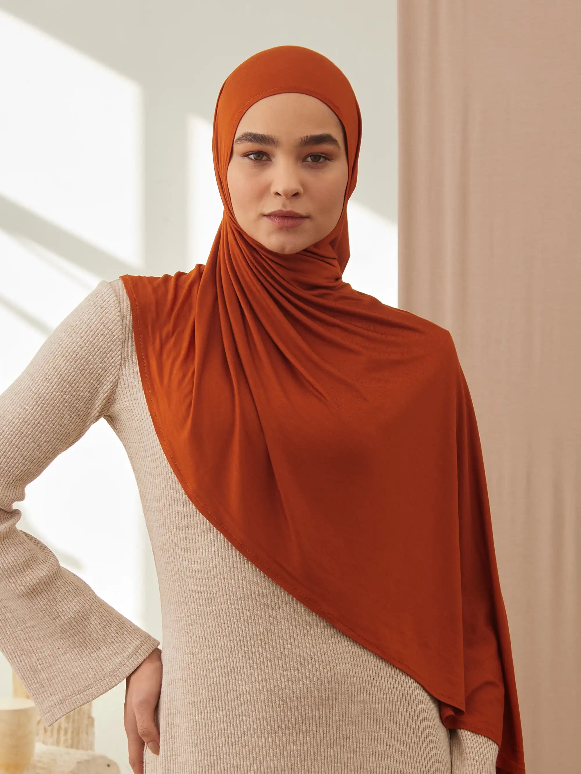 Instant Premium Jersey Hijabs - Burnt Orange