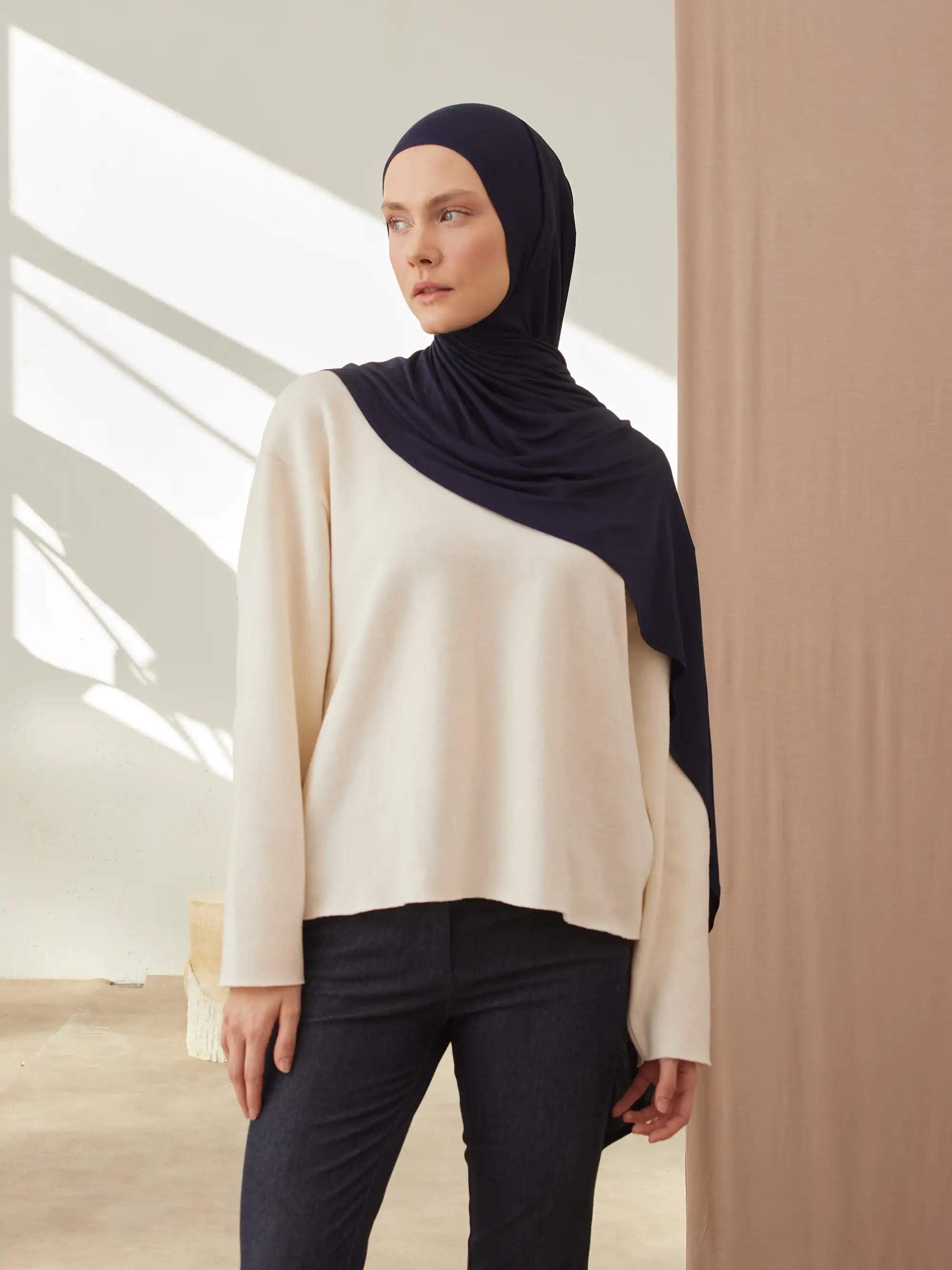 Instant Premium Jersey Hijabs - Navy