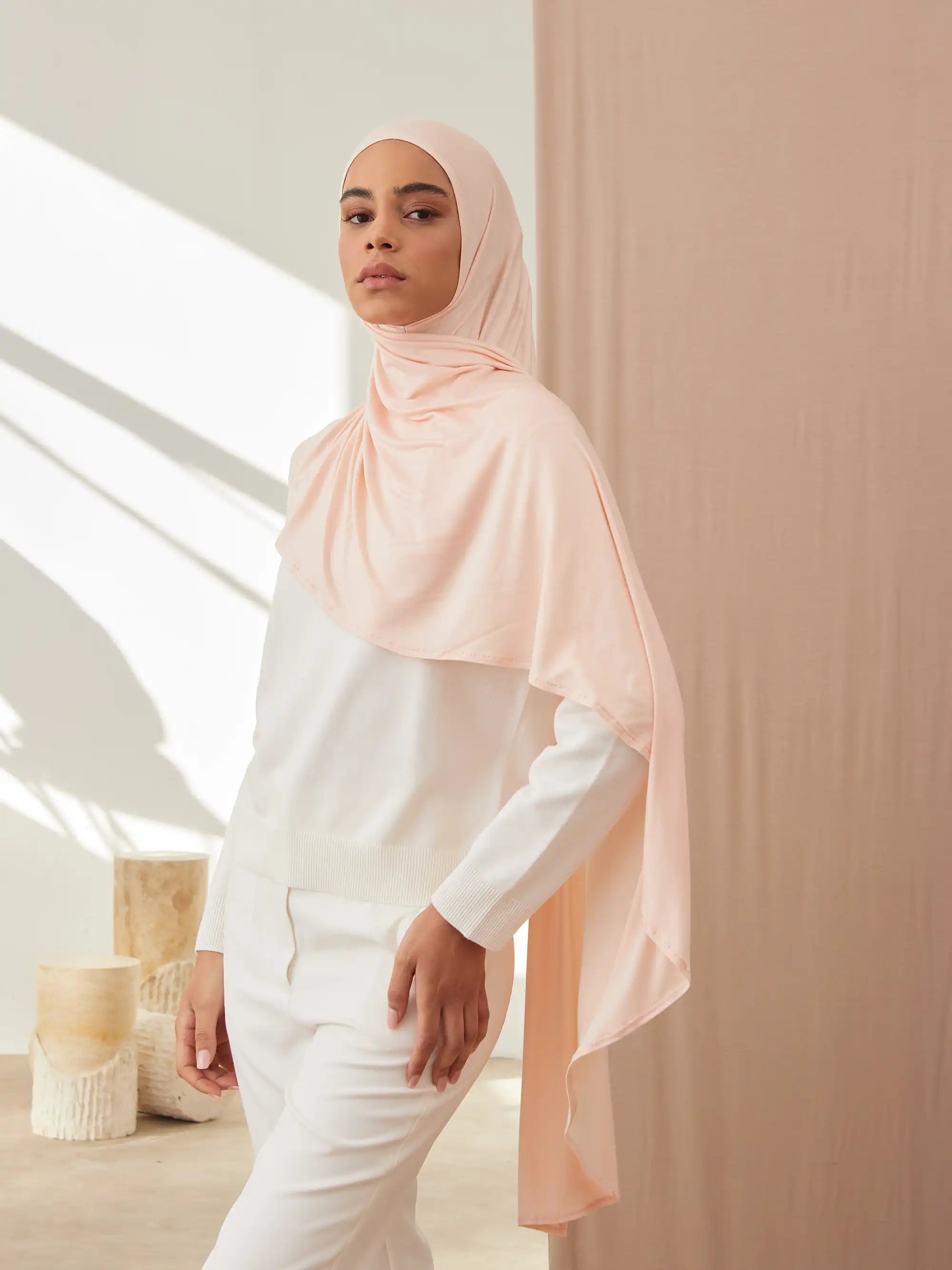 Small Instant Premium Jersey Hijabs - Cream Pink