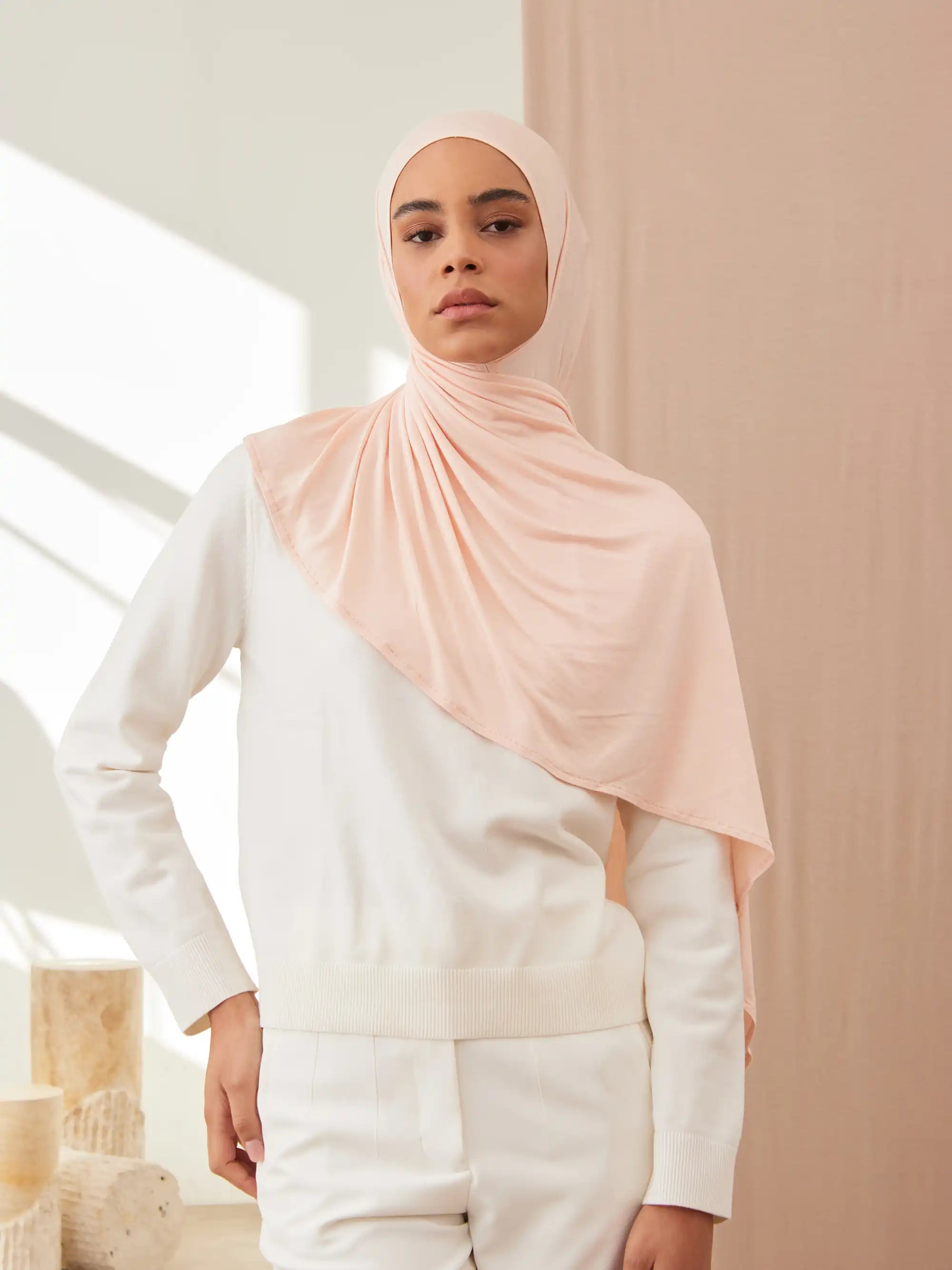 Small Instant Premium Jersey Hijabs - Cream Pink