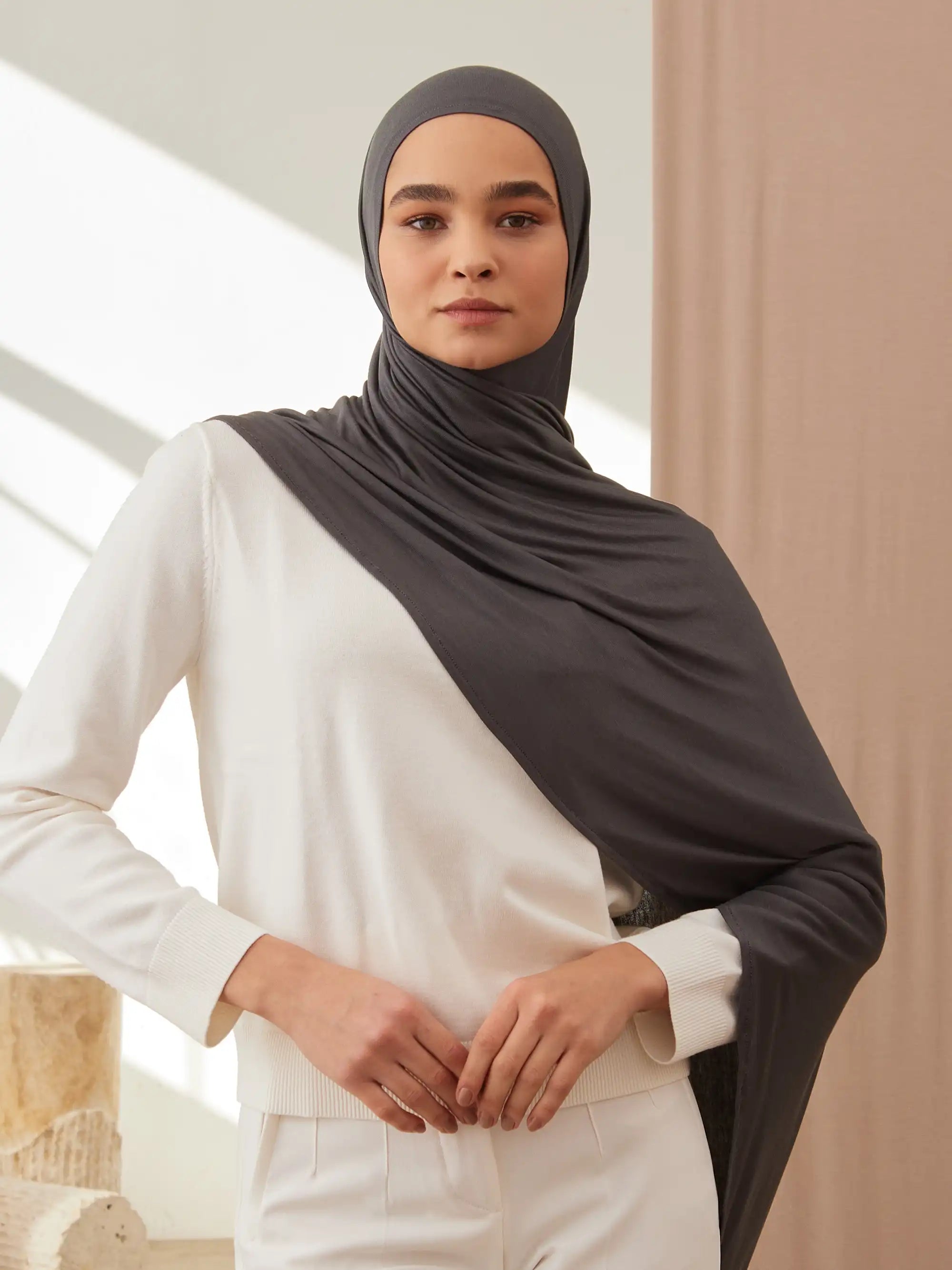 Small Instant Premium Jersey Hijabs - Dark Grey