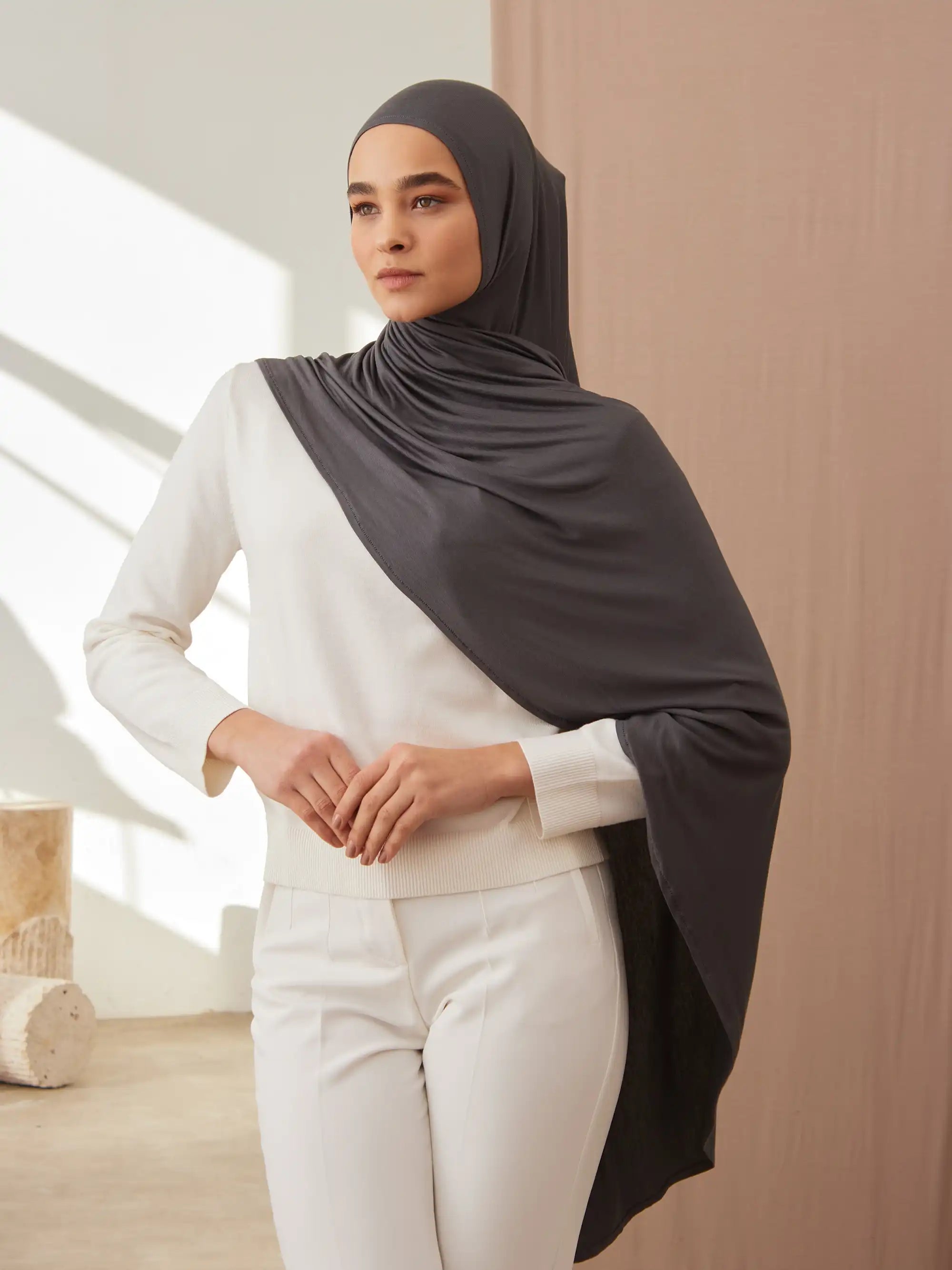 Instant Premium Jersey Hijabs - Dark Grey