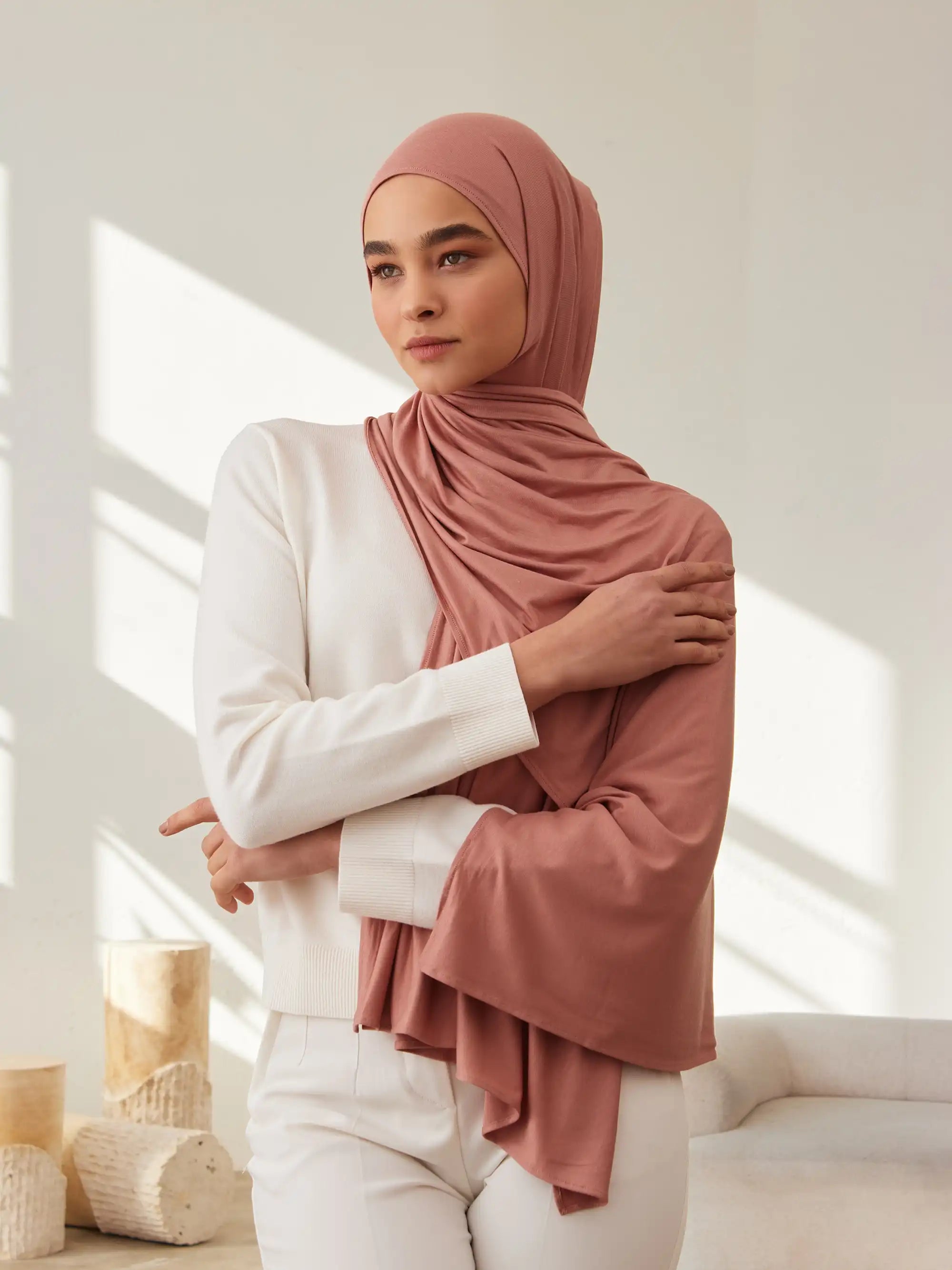 Small Jersey Light Hijab - Terracotta