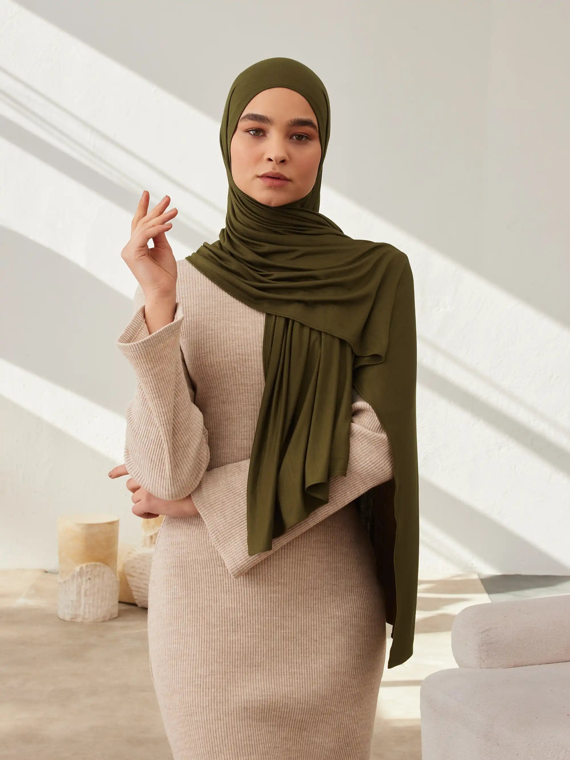 Jersey Light Hijab - Dark Olive