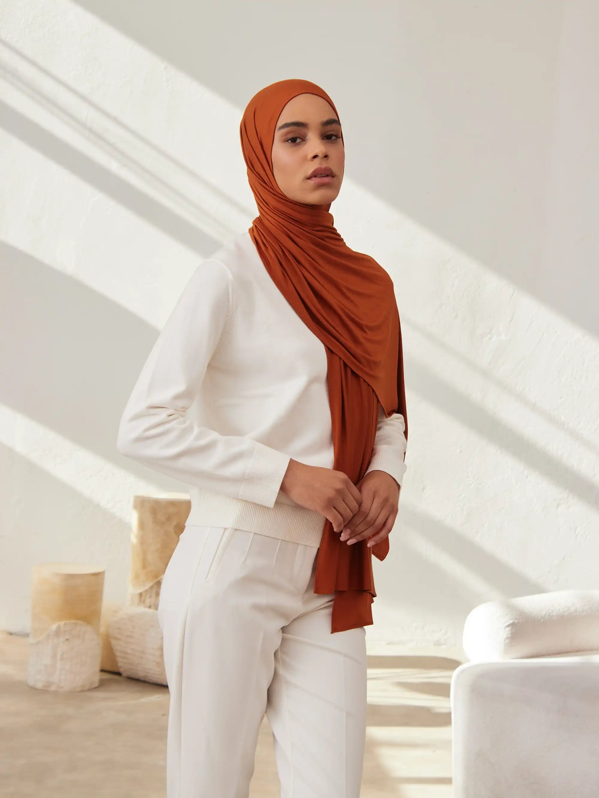 Small Jersey Light Hijab - Burnt Orange