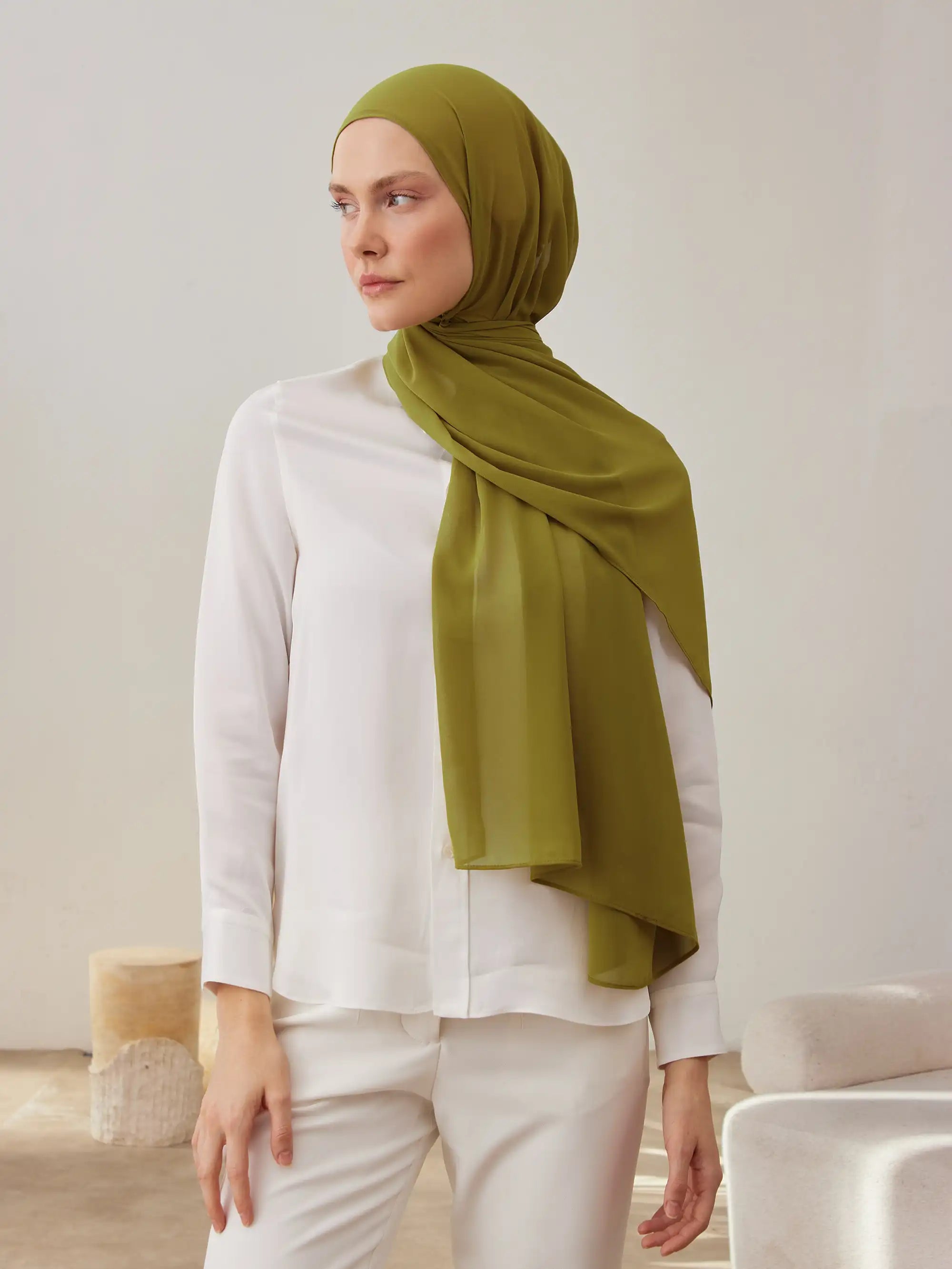 Luxury Chiffon Hijab - Green Olive
