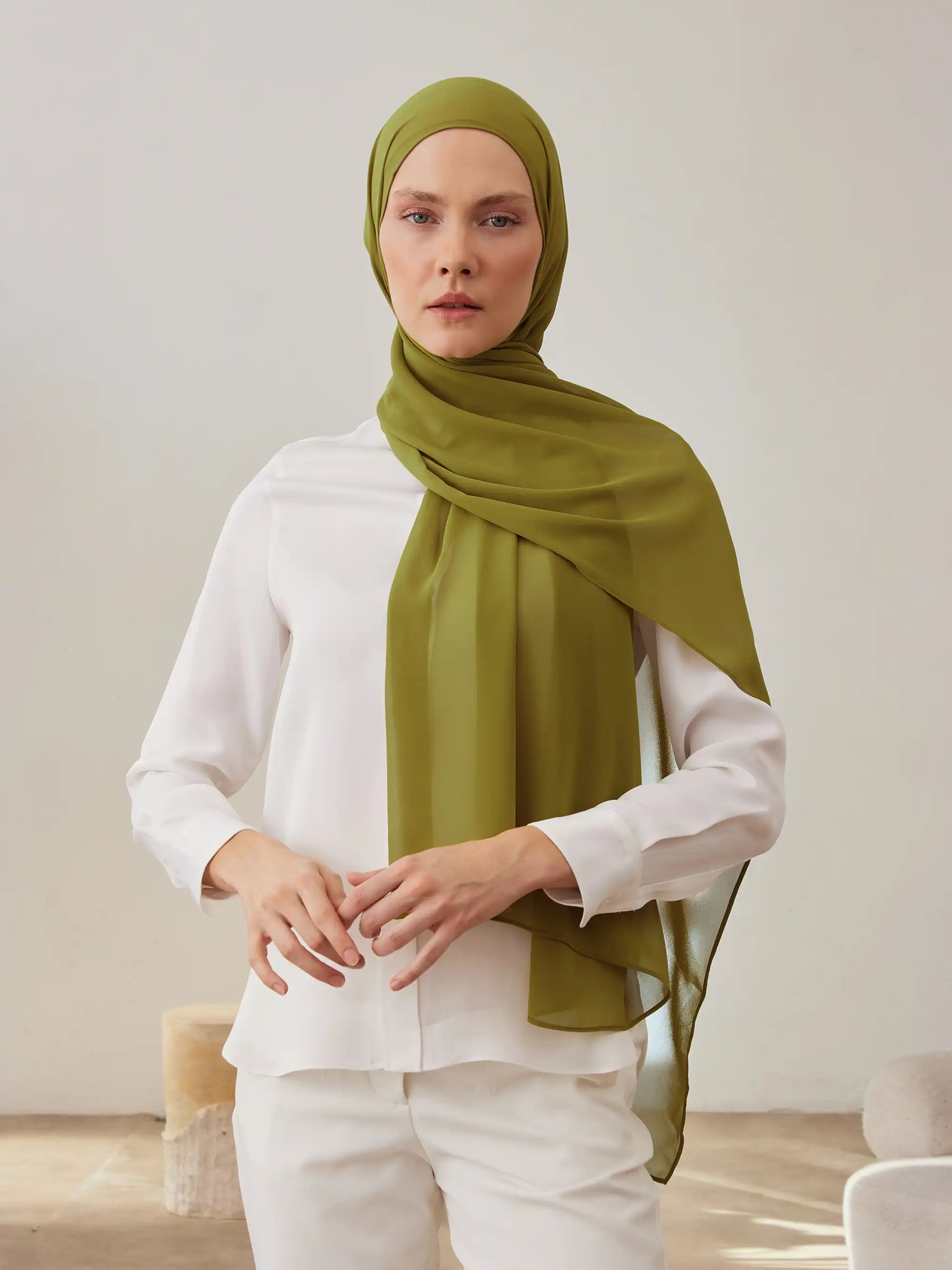 Small Luxury Chiffon Hijab - Green Olive