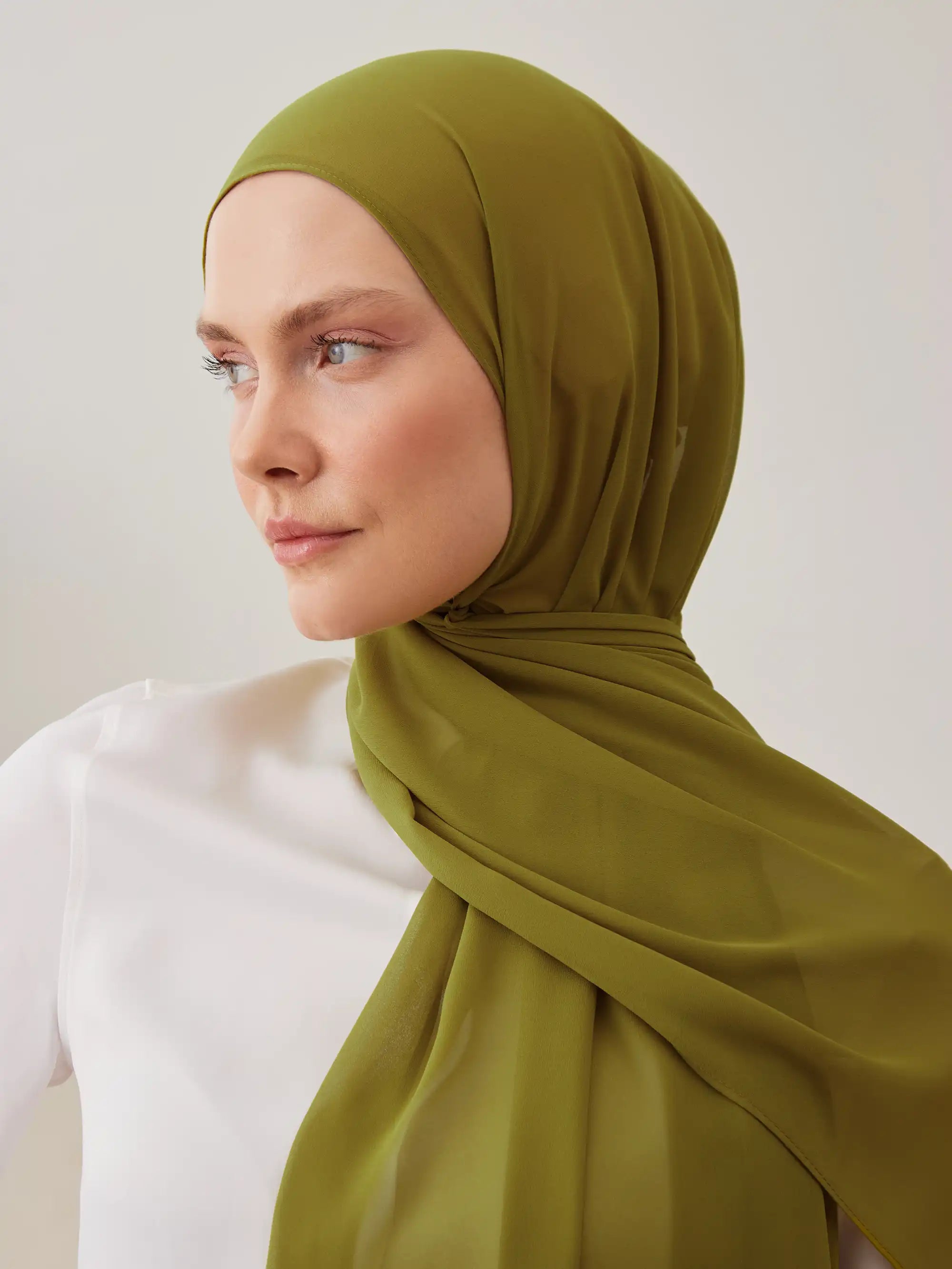 Small Luxury Chiffon Hijab - Green Olive