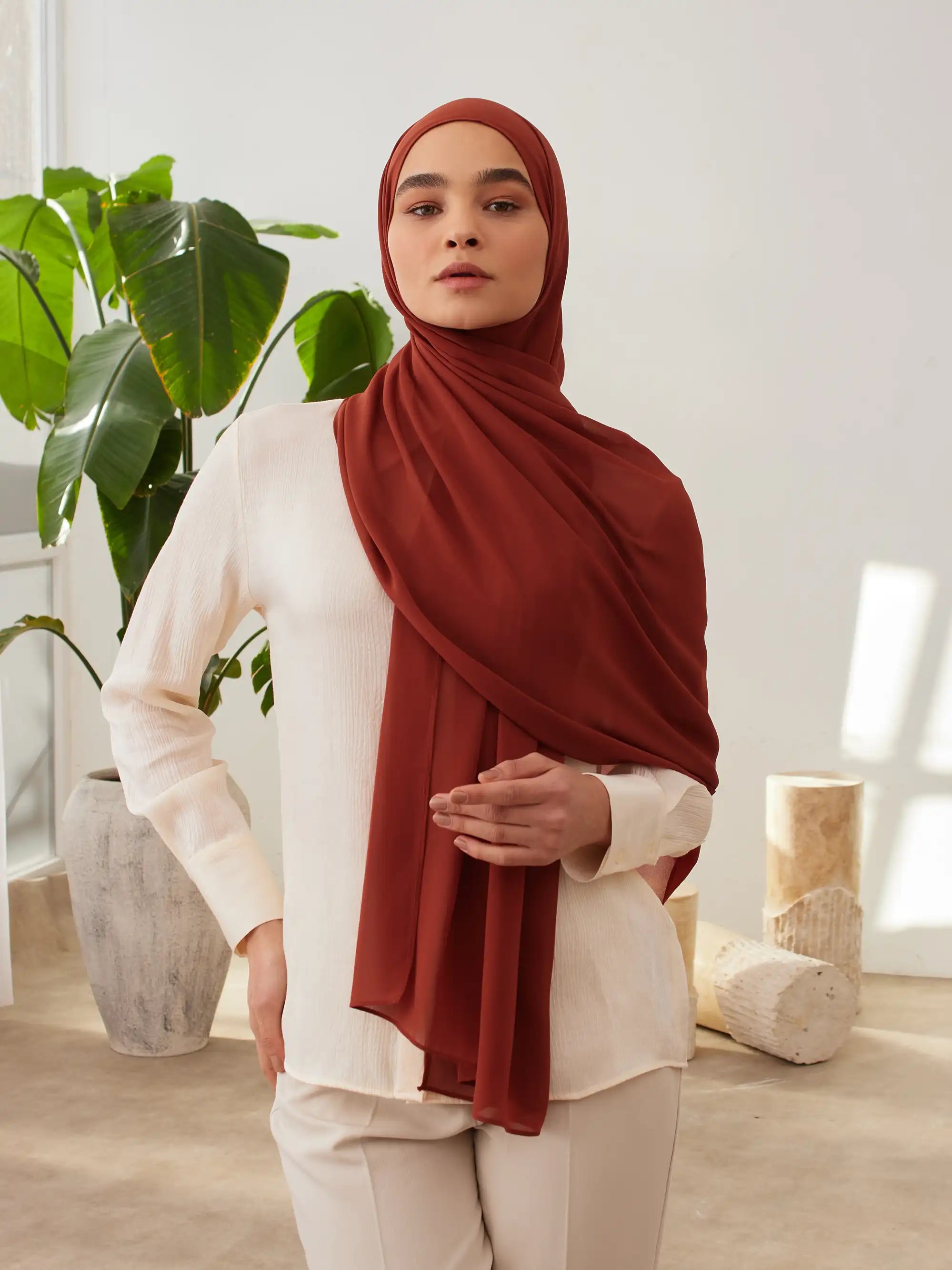 Small Luxury Chiffon Hijab - Rust Orange