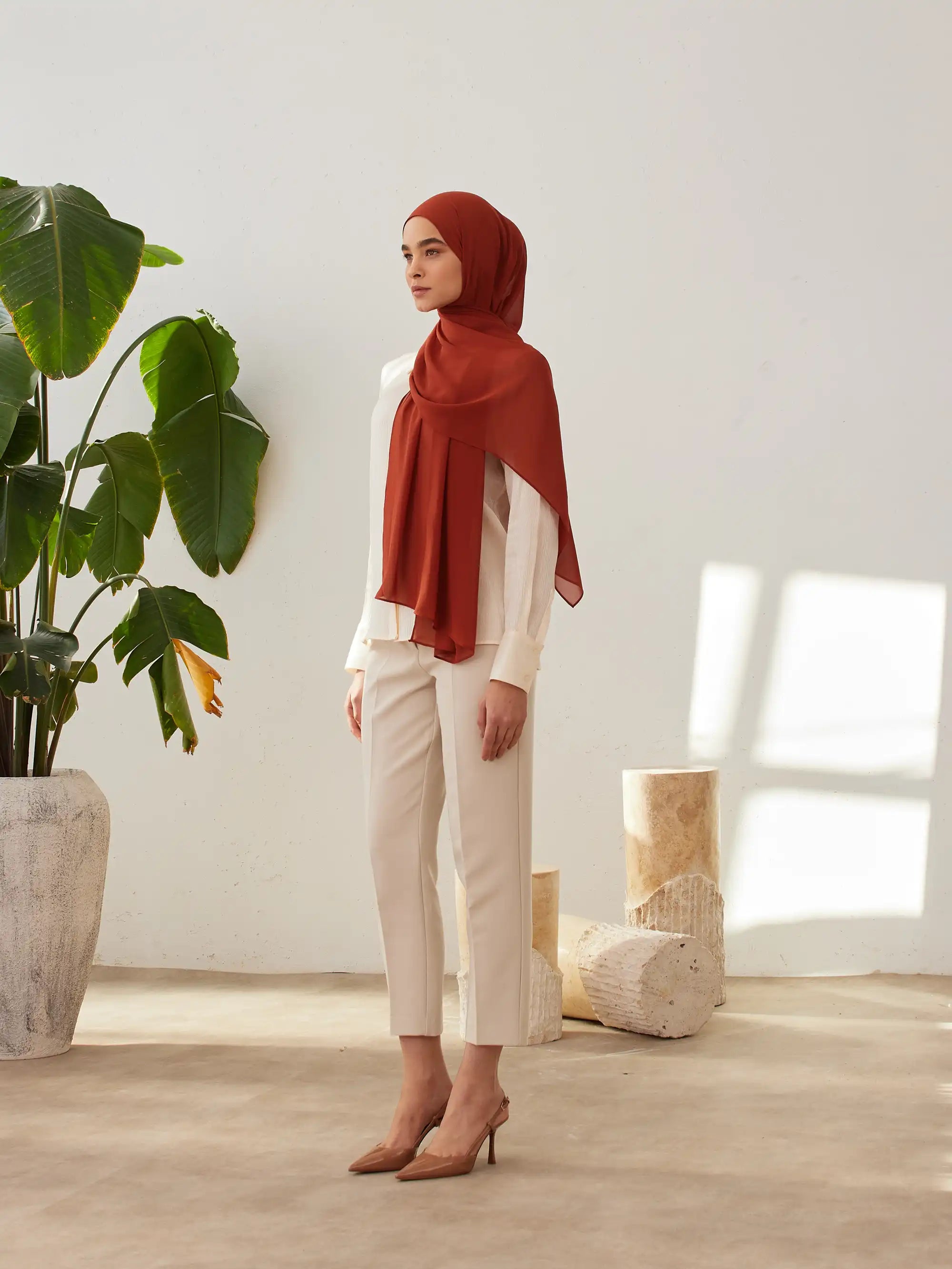 Luxury Chiffon Hijab - Rust Orange