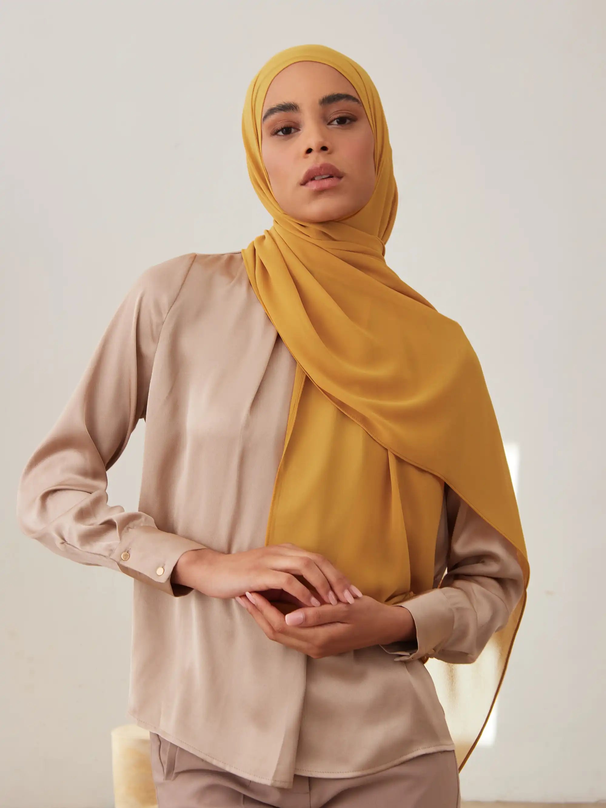 Small Luxury Chiffon Hijab - Mustard