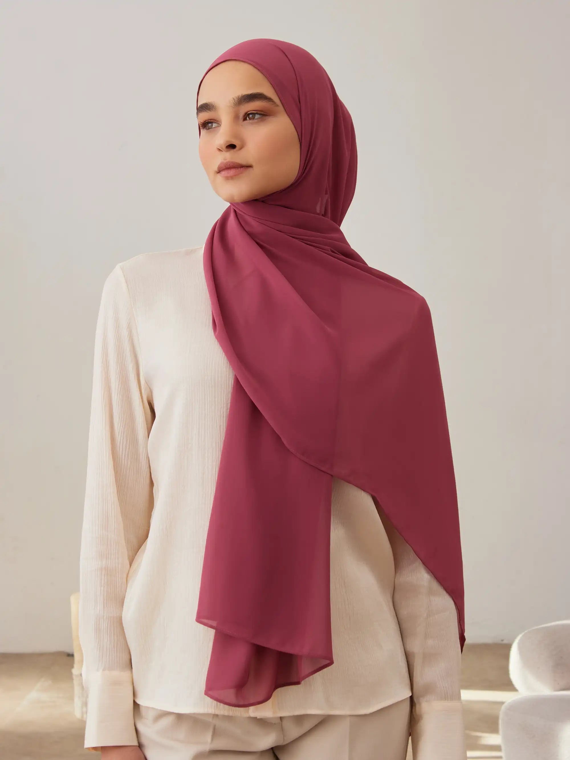 Small Luxury Chiffon Hijab - Chateau Rose