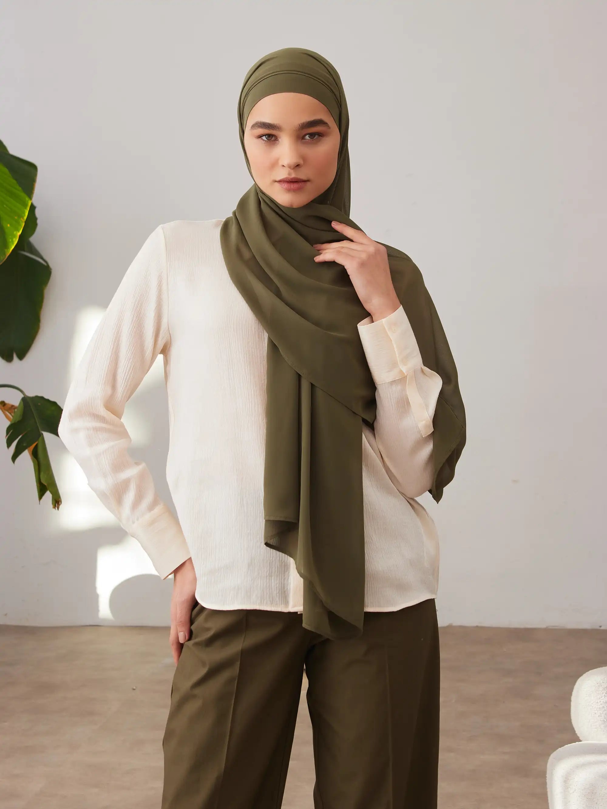 Instant Chiffon Hijab - Dark Olive