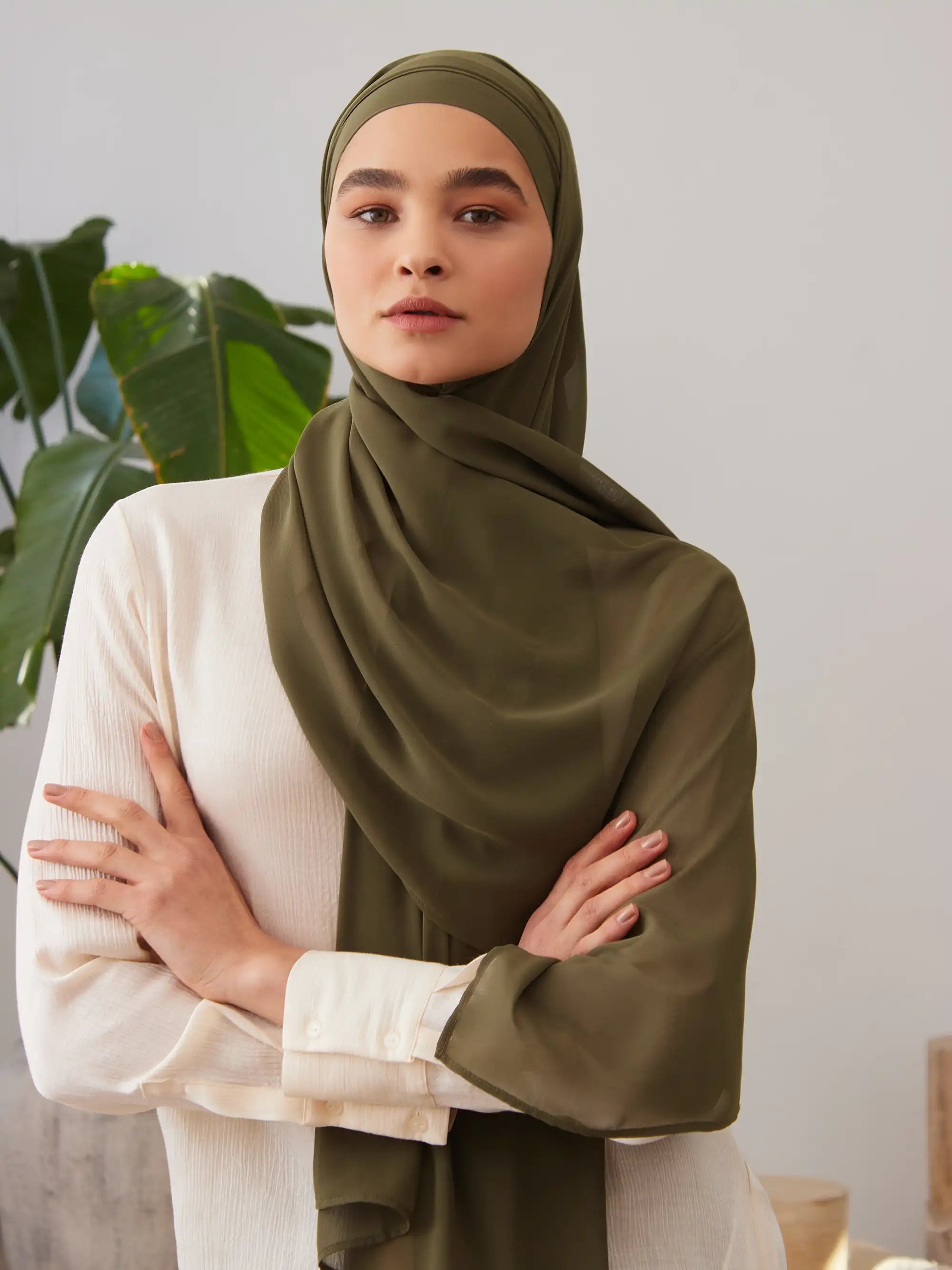 Instant Chiffon Hijab - Dark Olive