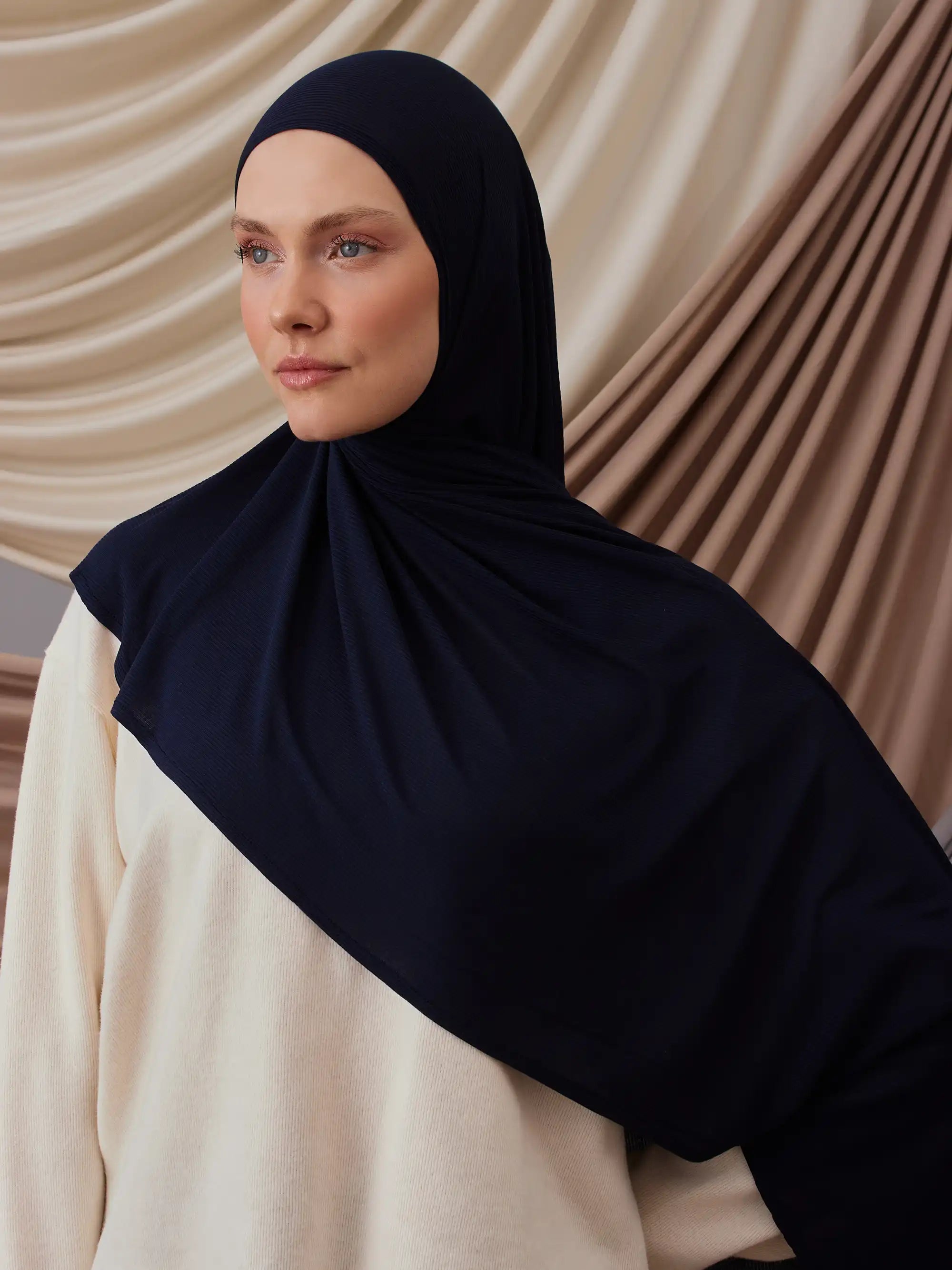 Instant Ribbed Jersey Hijab - Navy