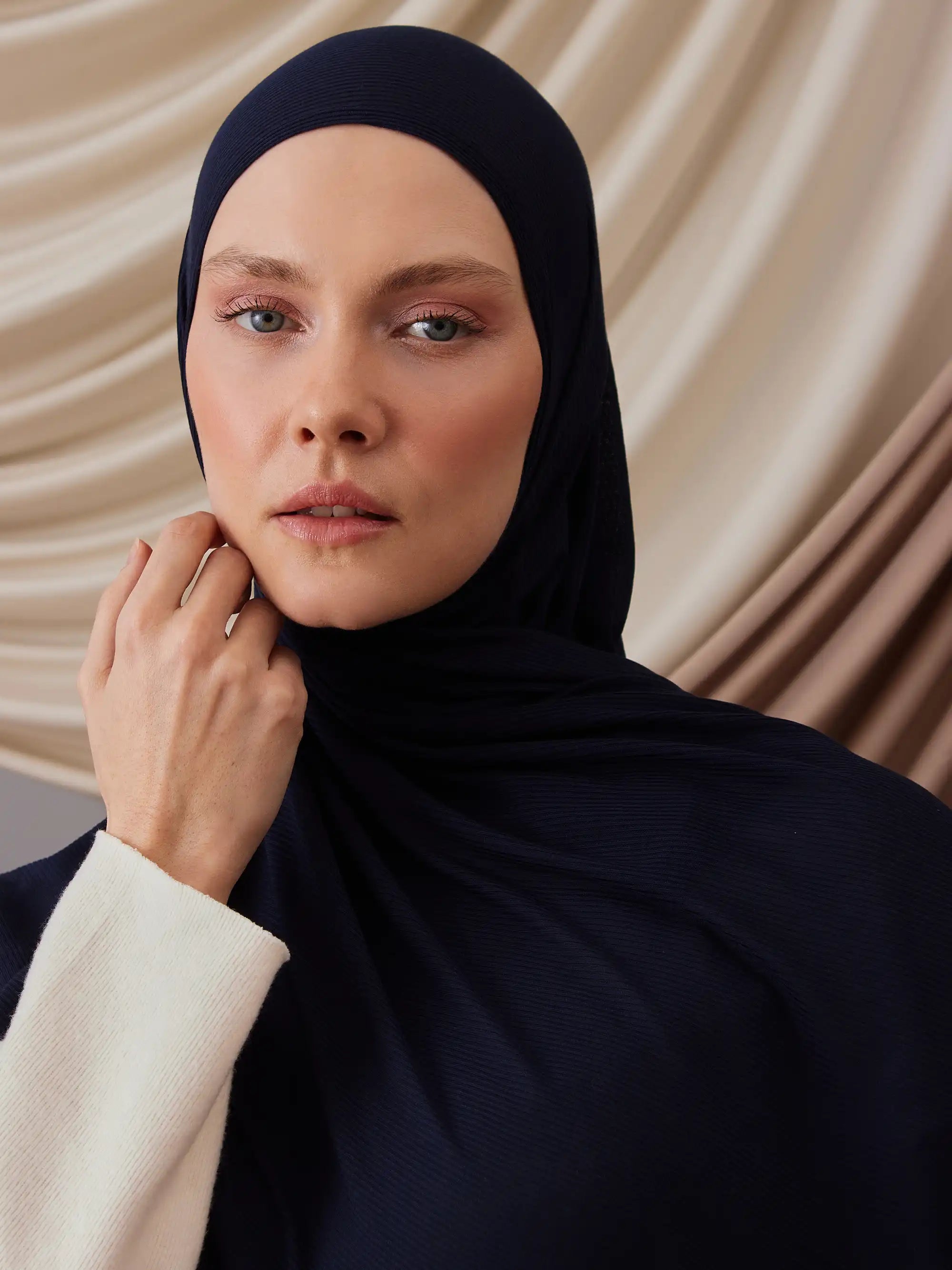 Instant Ribbed Jersey Hijab - Navy
